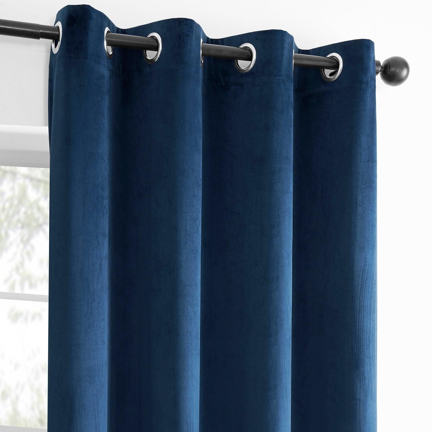 Deep Cobalt Blue Blackout Curtains with Grommet Top - 2 Panels Set for Bedroom, Living Room & Home Theater - Soft Velvet Room Darkening Window Drapes for Light Blocking & Privacy