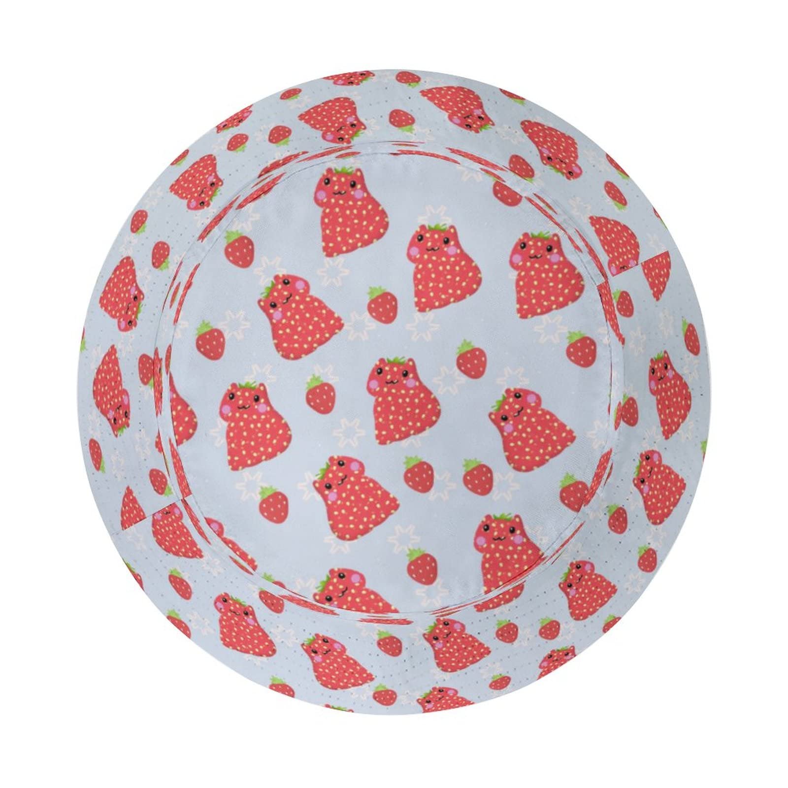 Stylish Strawberry Frog Print Bucket Hat for Women & Men - Lightweight Packable Summer Sun Hat for Beach, Fishing, Travel & Outdoor Activities - Unisex Adjustable UV Protection Cap