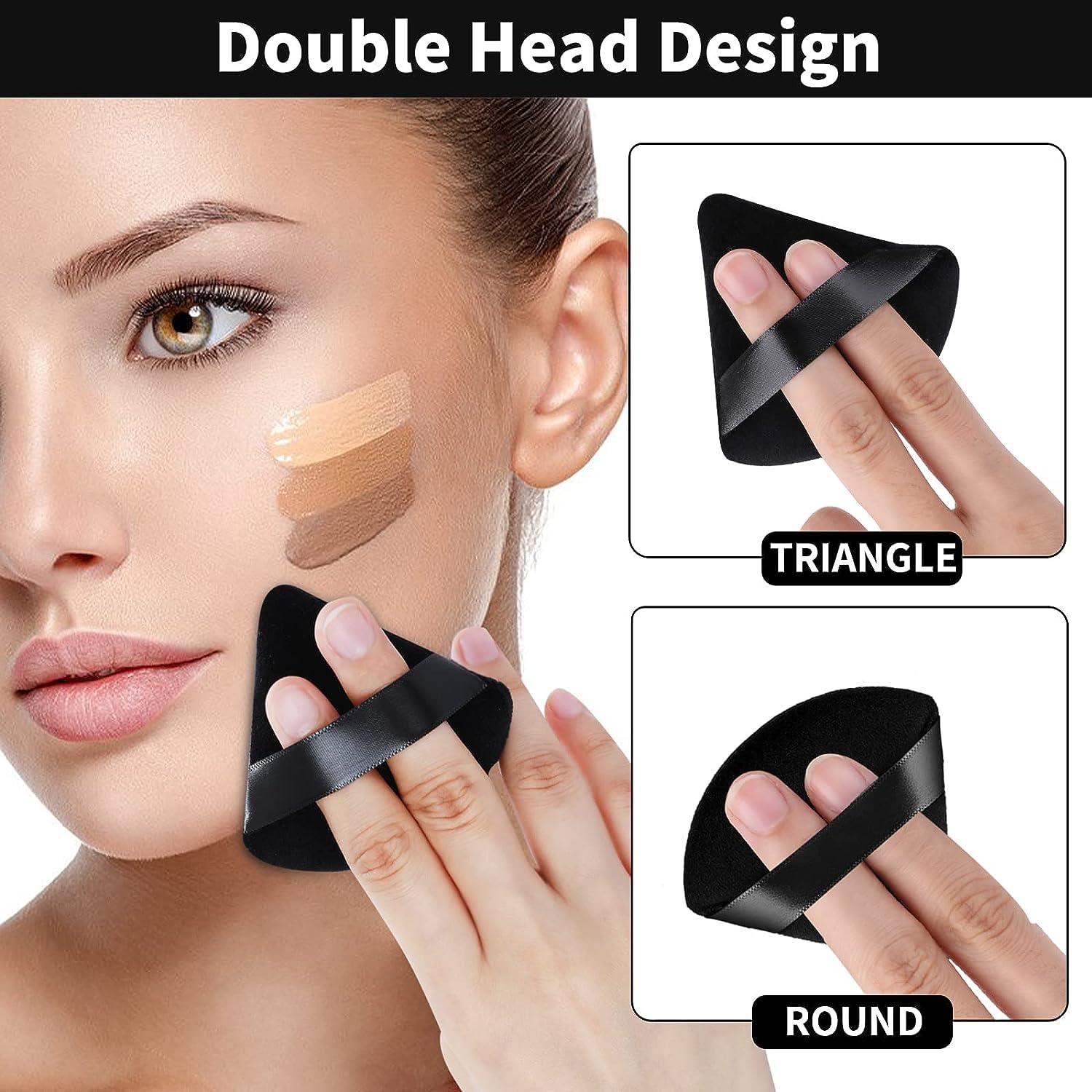 JNKB 3-Piece Triangle Velour Makeup Sponges - Beauty Blender for Foundation, Loose Powder & Contouring - Soft Cosmetic Puff Applicator with Cleansing Holder (Multi-Colored) - Perfect for Travel, Professional Makeup & Everyday Beauty Routine
