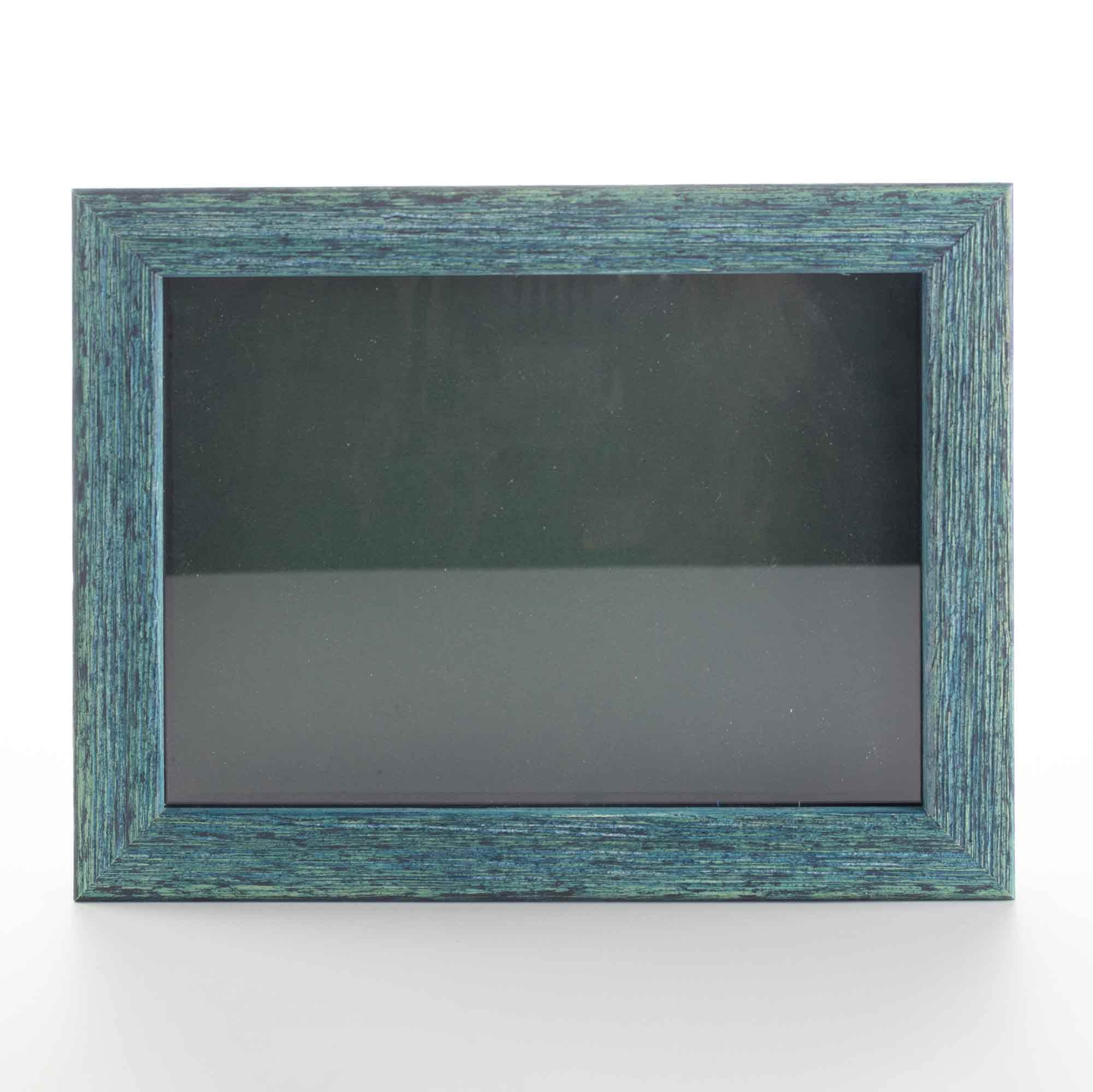 Rustic Blue 12x12 Shadow Box Frame - Solid Wood Display Case with Acid-Free Green Backing, UV Protective Acrylic & Hanging Hardware | 3/4
