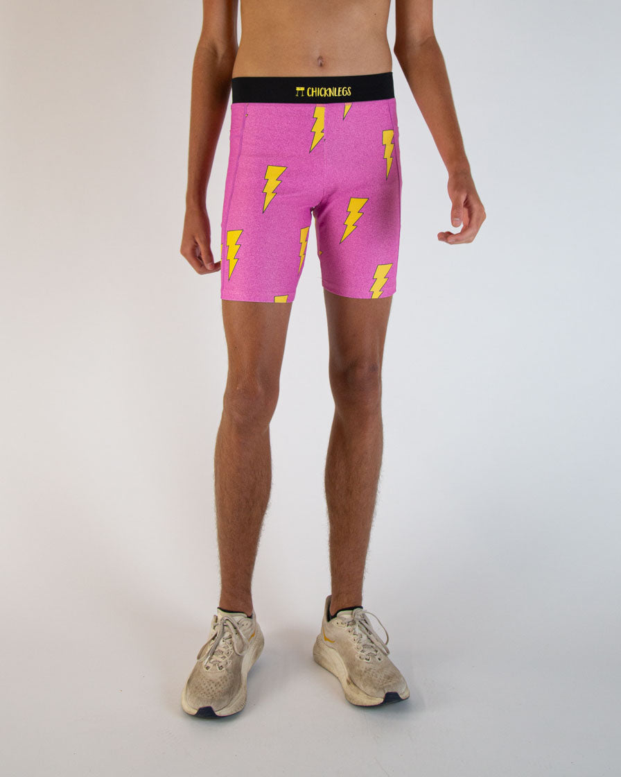 Men's Running Half Tights with Pink Bolts Design - 8