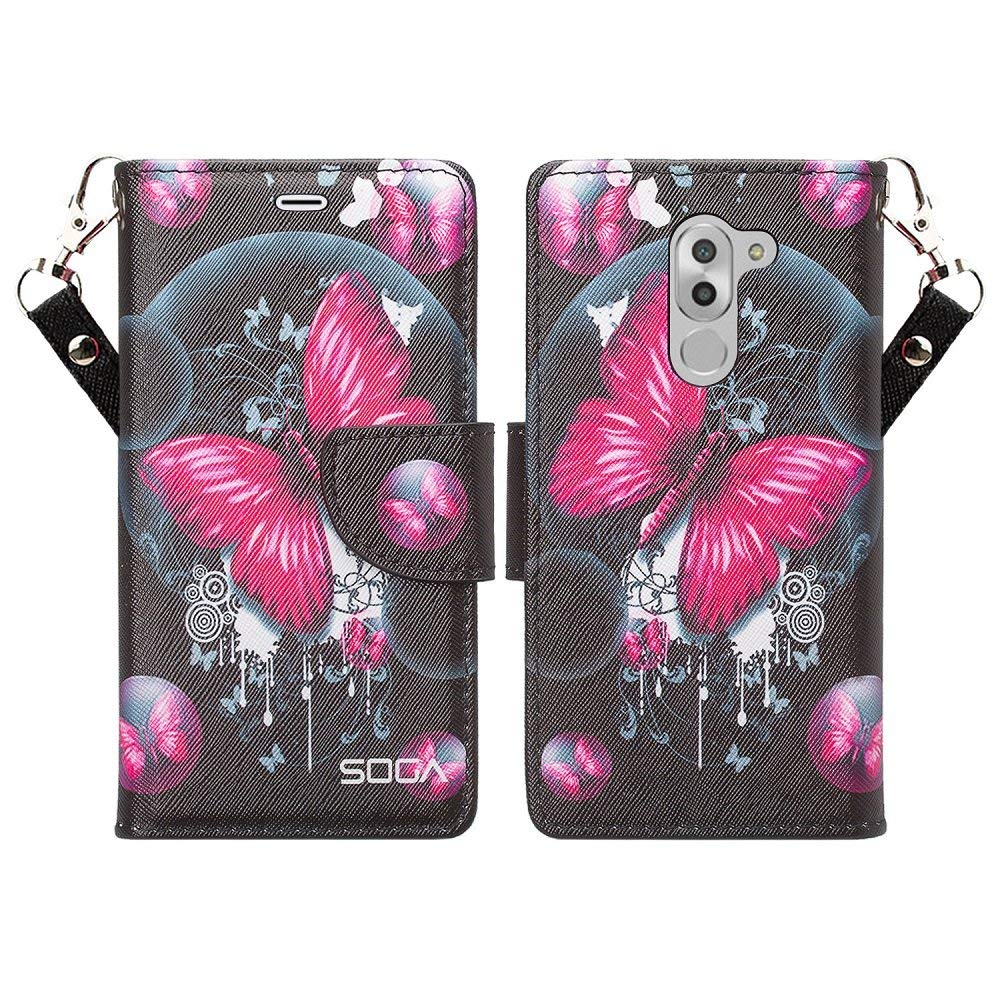 Premium PU Leather Magnetic Flip Wallet Case for Alcatel REVVL & A30 Plus - Kickstand Design with Card Slots | Perfect for Work, Travel & Everyday Protection (Pink Butterfly Pattern)
