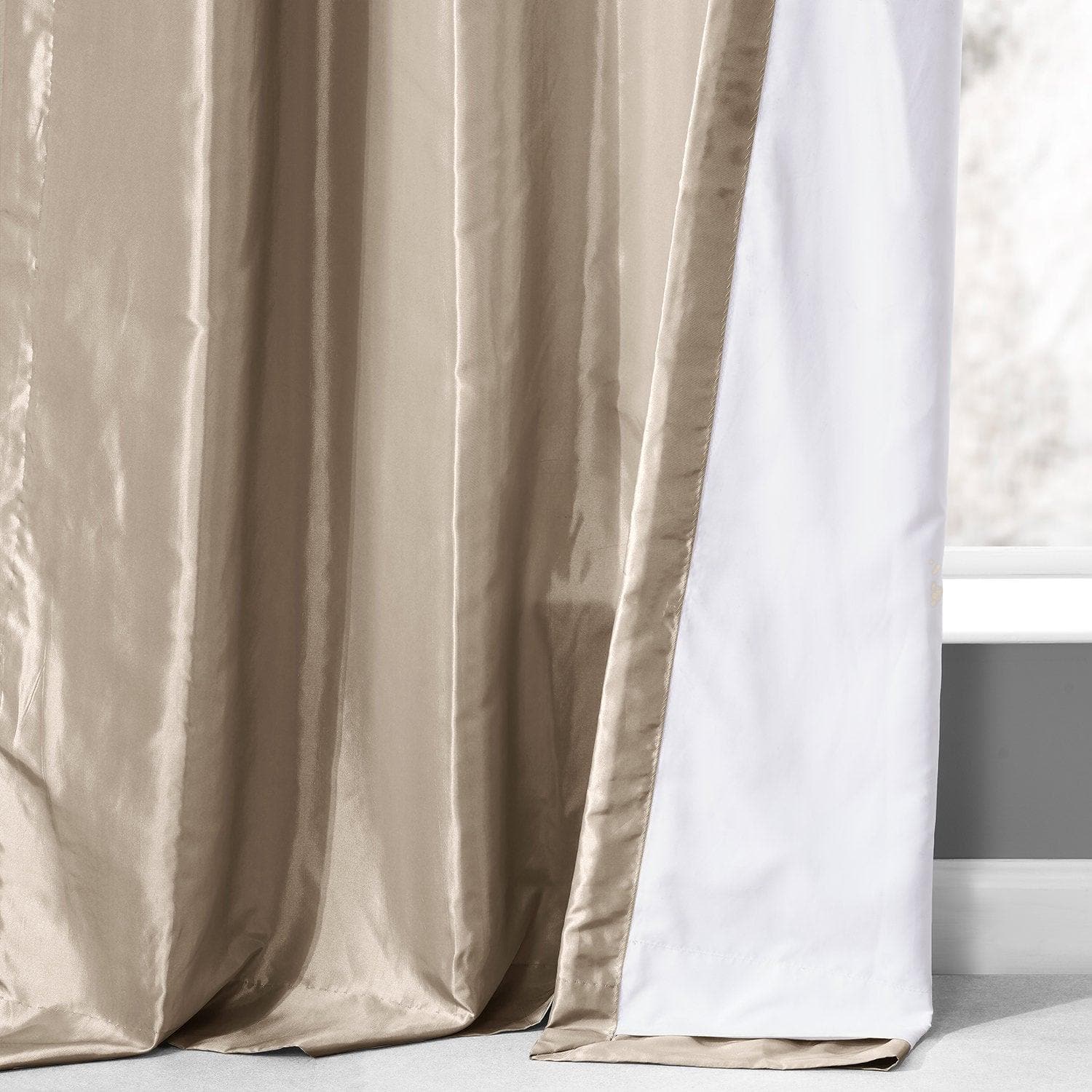 Antique Beige Ruched Faux Silk Taffeta Blackout Curtains for Bedroom & Living Room - Elegant Light Blocking Window Drapes for Home Decor