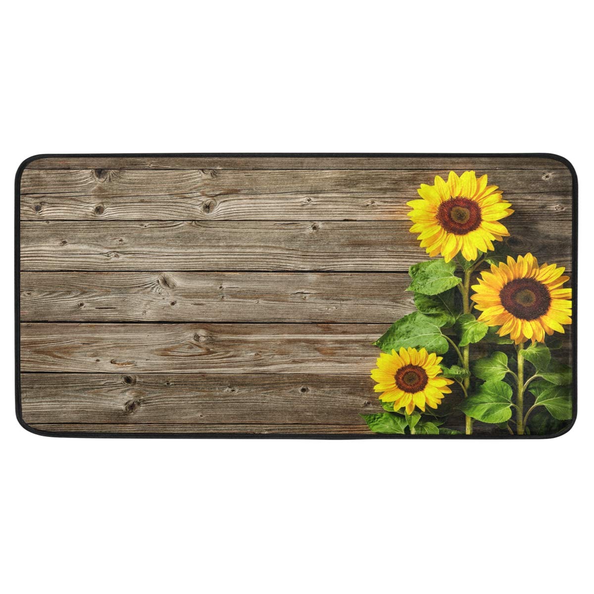 Susiyo Anti-Fatigue Kitchen Rug Mat - Non-Slip Sunflower Design on Wooden Board, Oil & Stain Resistant, Easy Clean Floor Mat for Indoor/Outdoor Use - Perfect for Kitchens, Bathrooms & Entryways