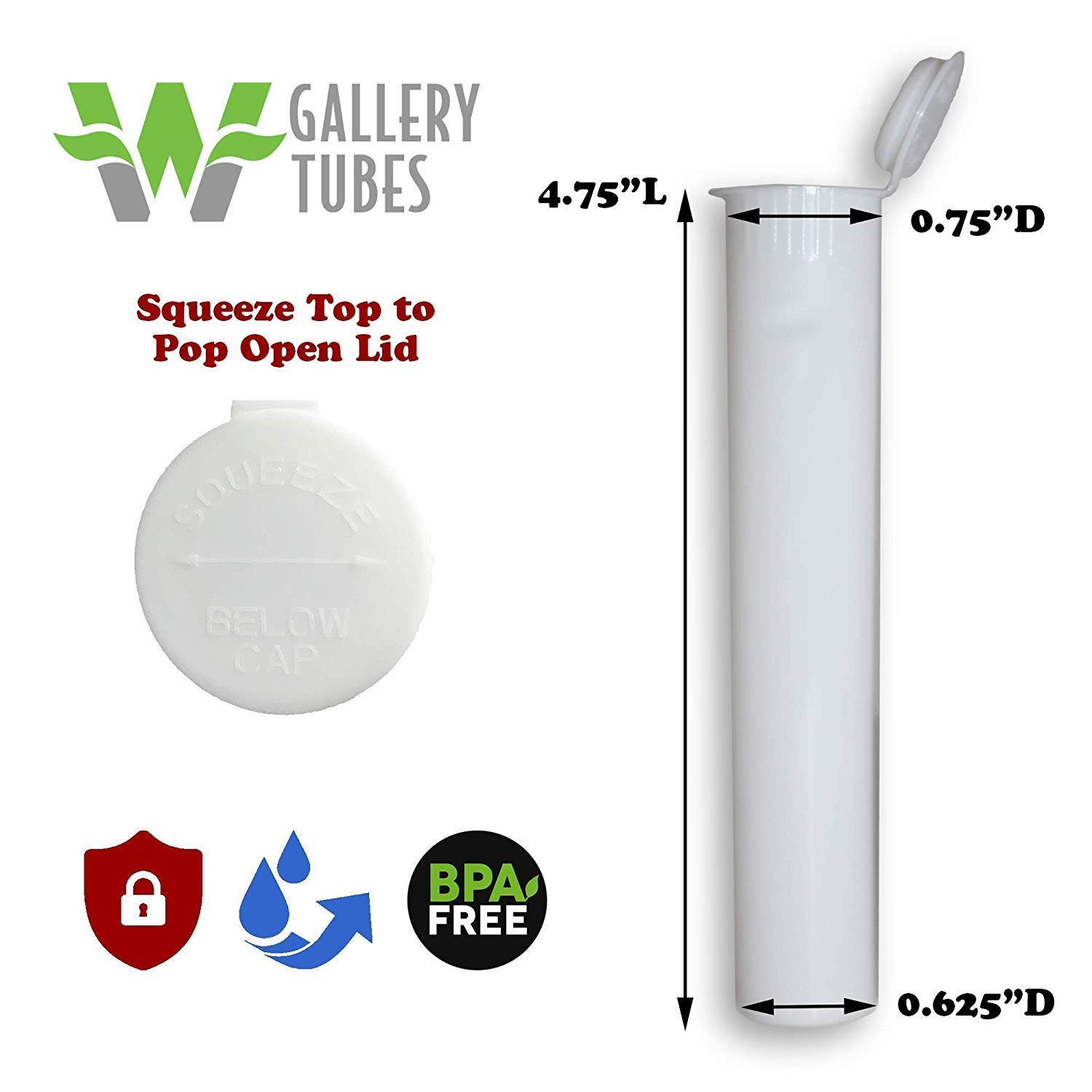 W Gallery 1000 White 116mm Open Cap Pop Top Tubes - Airtight Smell Proof Plastic Containers - Medical Grade Prescription Pill Bottles for Herbs, Flowers, Supplements (Bulk Pack) - Perfect for Pharmacy Storage, Travel Organizers & Home Use