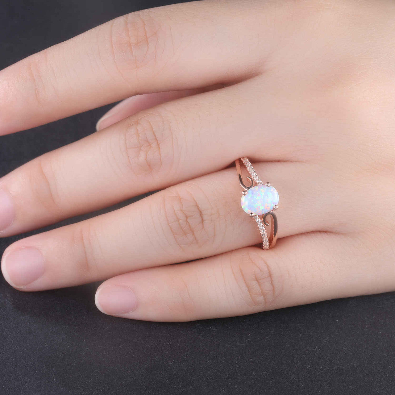 Vintage Art Deco Opal Engagement Ring in Rose Gold - Solitaire Wedding Band for Women, Perfect for Proposals, Anniversaries & Special Occasions