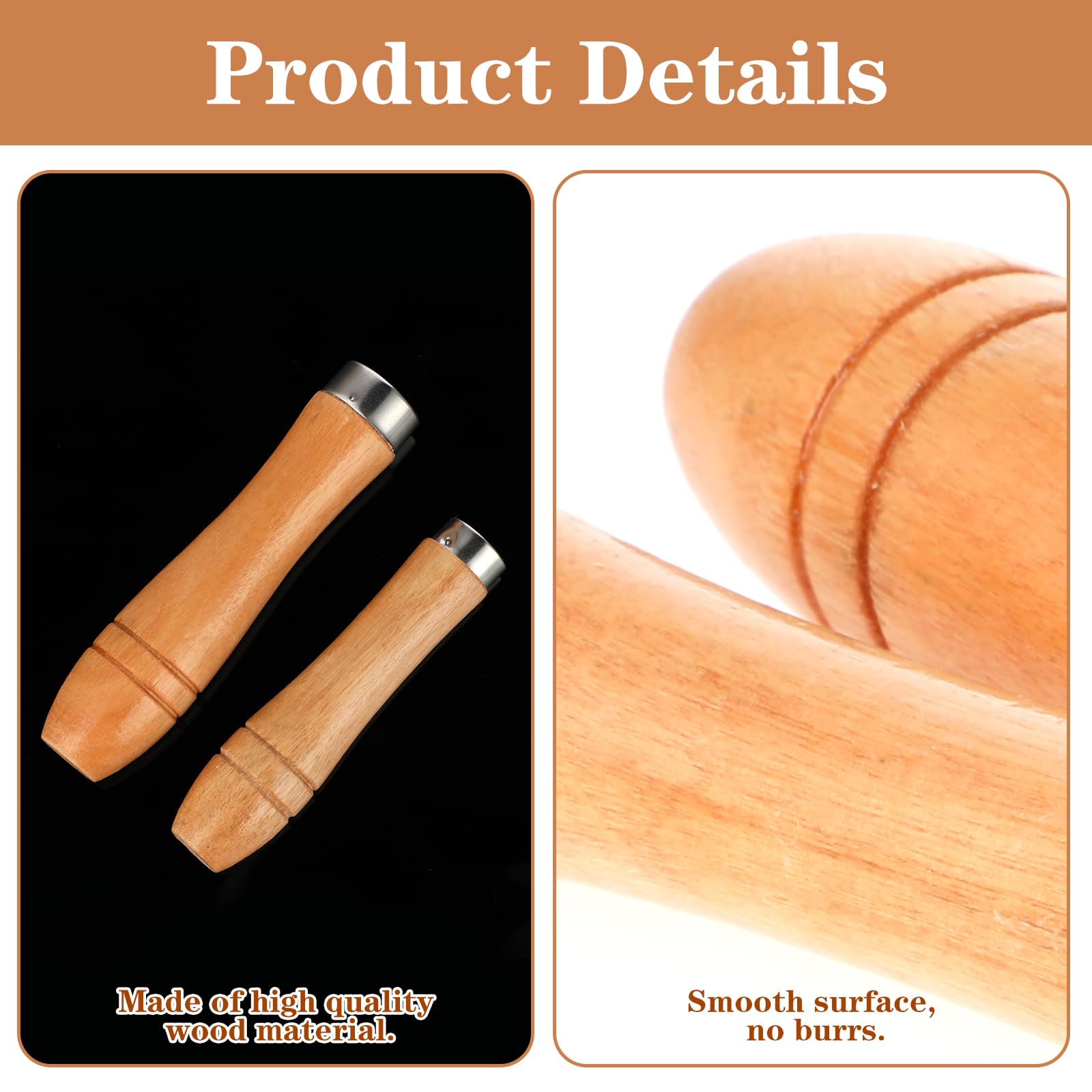 12-Piece Wooden File Handle Set with Metal Collars - Round Hole Small Handles for Metal Files, Hand Drills & Screwdrivers - Perfect for DIY Projects, Woodworking & Metalworking Tools
