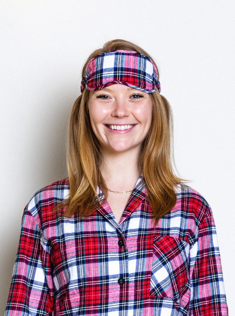 Soft Flannel Sleep Eye Mask - Red Tartan Plaid for Comfortable Rest & Travel - Perfect for Night Sleep, Naps, and Relaxation
