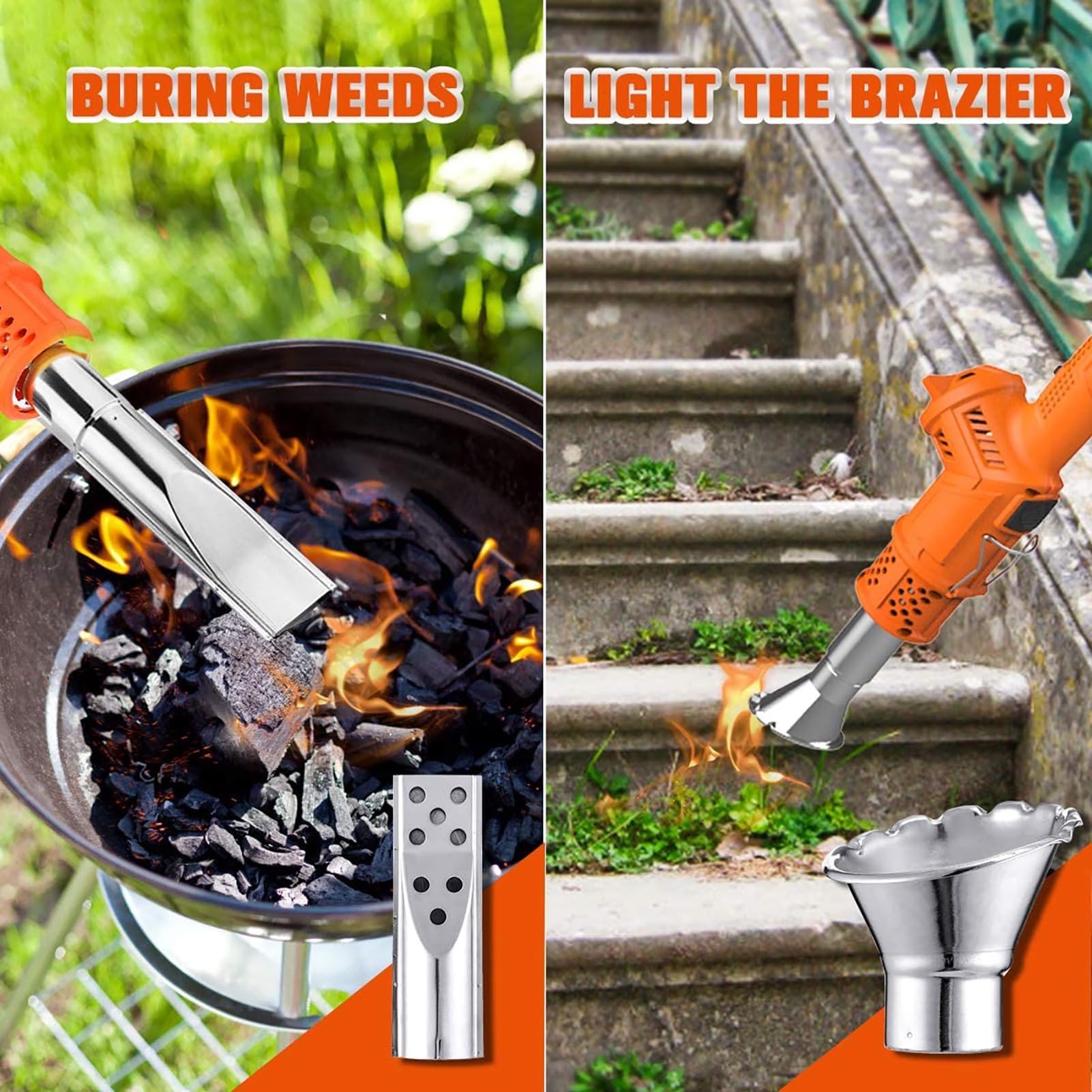 Electric Weed Burner with 5 Nozzles - 650℃ High Temperature Thermal Weeder for Garden, Roofing & Ice Melting - 3-in-1 Flame Weeding Tool (Green) - Perfect for Weed Control, Snow Removal & DIY Projects