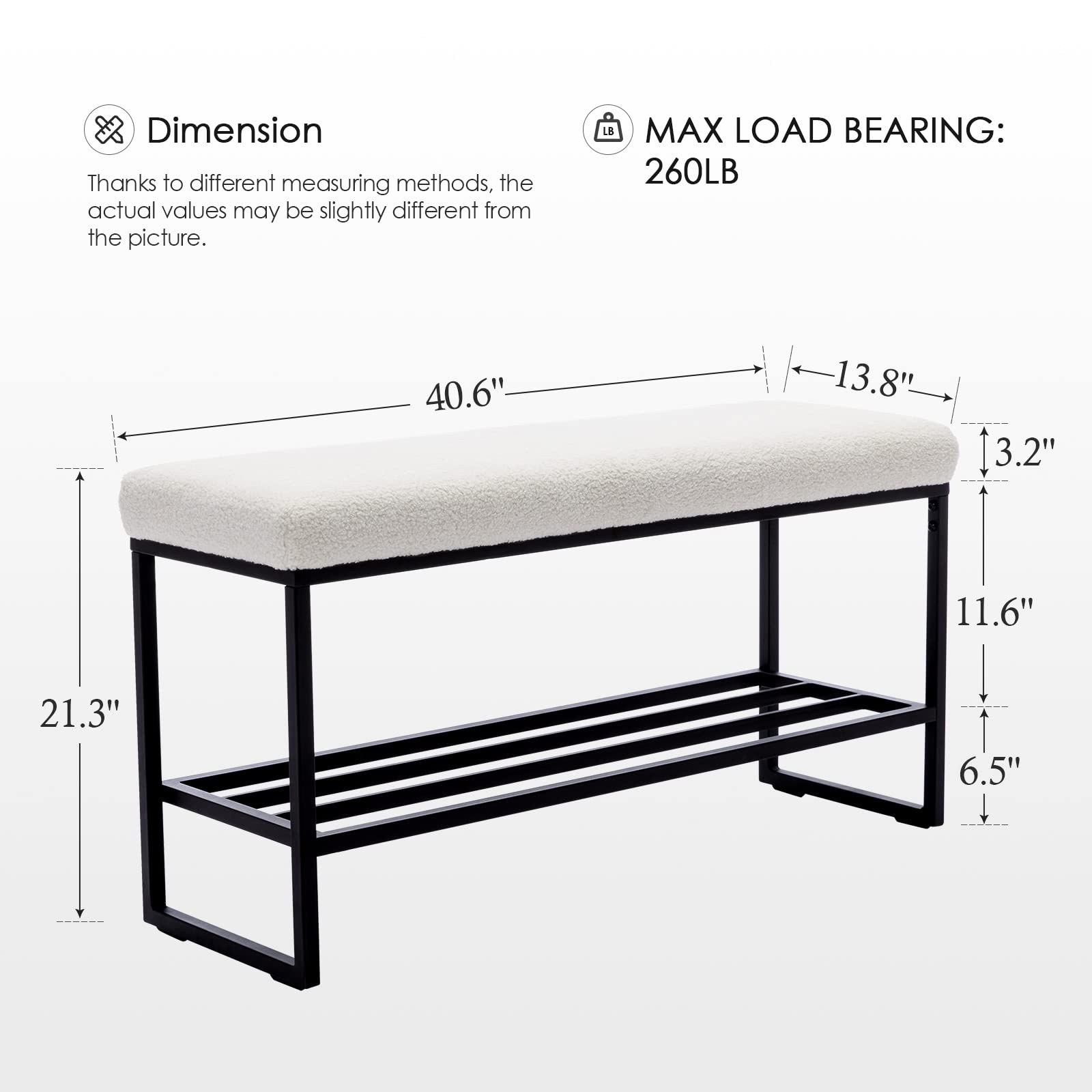 Zesthouse Boucle Upholstered Shoe Bench with Storage - Entryway, Bedroom, Closet & Living Room Organizer - White Metal Shoe Rack for Hallway, Mudroom & End of Bed (Perfect for Small Spaces & Home Organization)