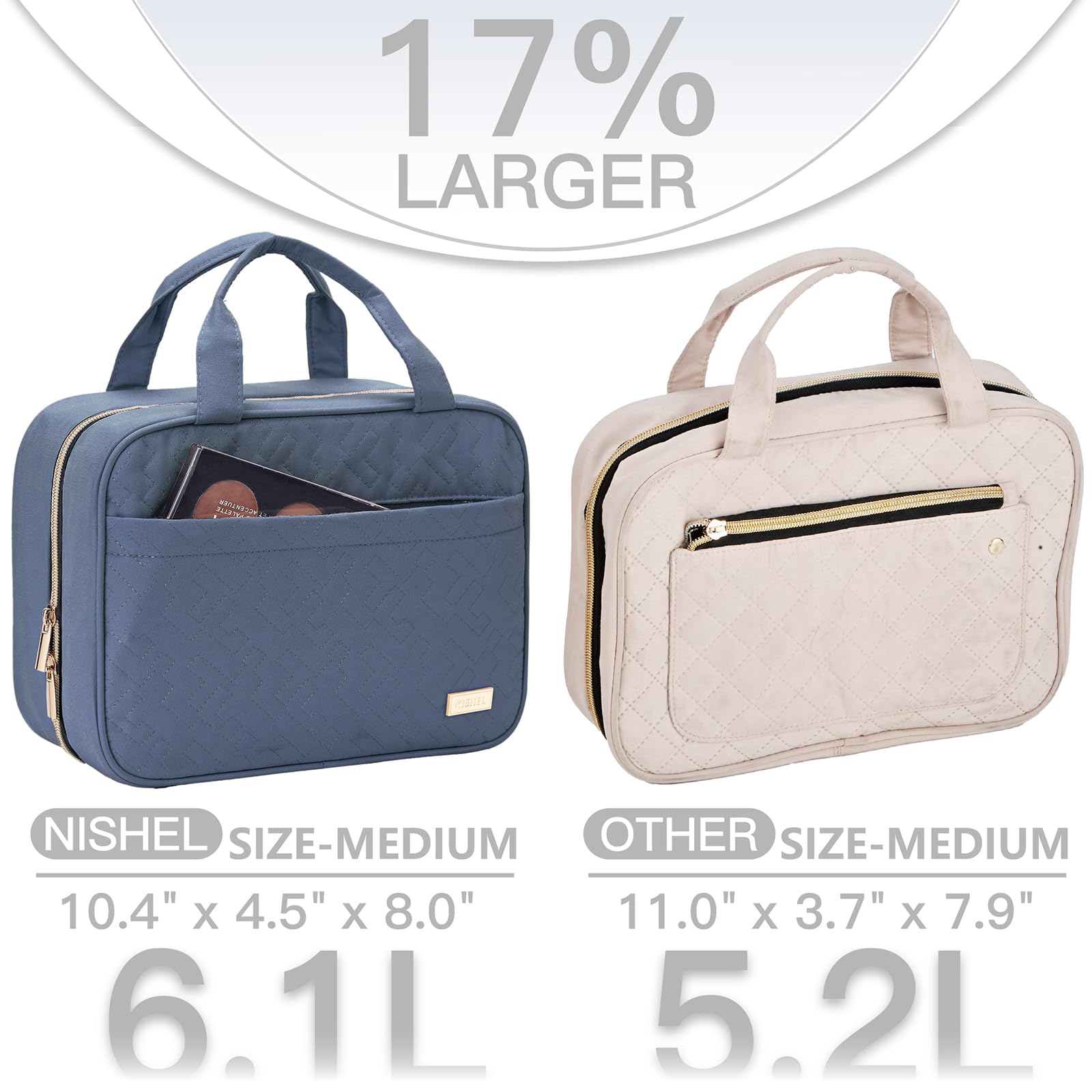 Premium Travel Toiletry Bag for Women - Hanging Cosmetic Organizer with Multiple Pockets for Shampoo, Conditioner, Makeup & Brushes (Medium Size, Aegean Blue) - Ideal for Vacation, Business Trips & Gym Use
