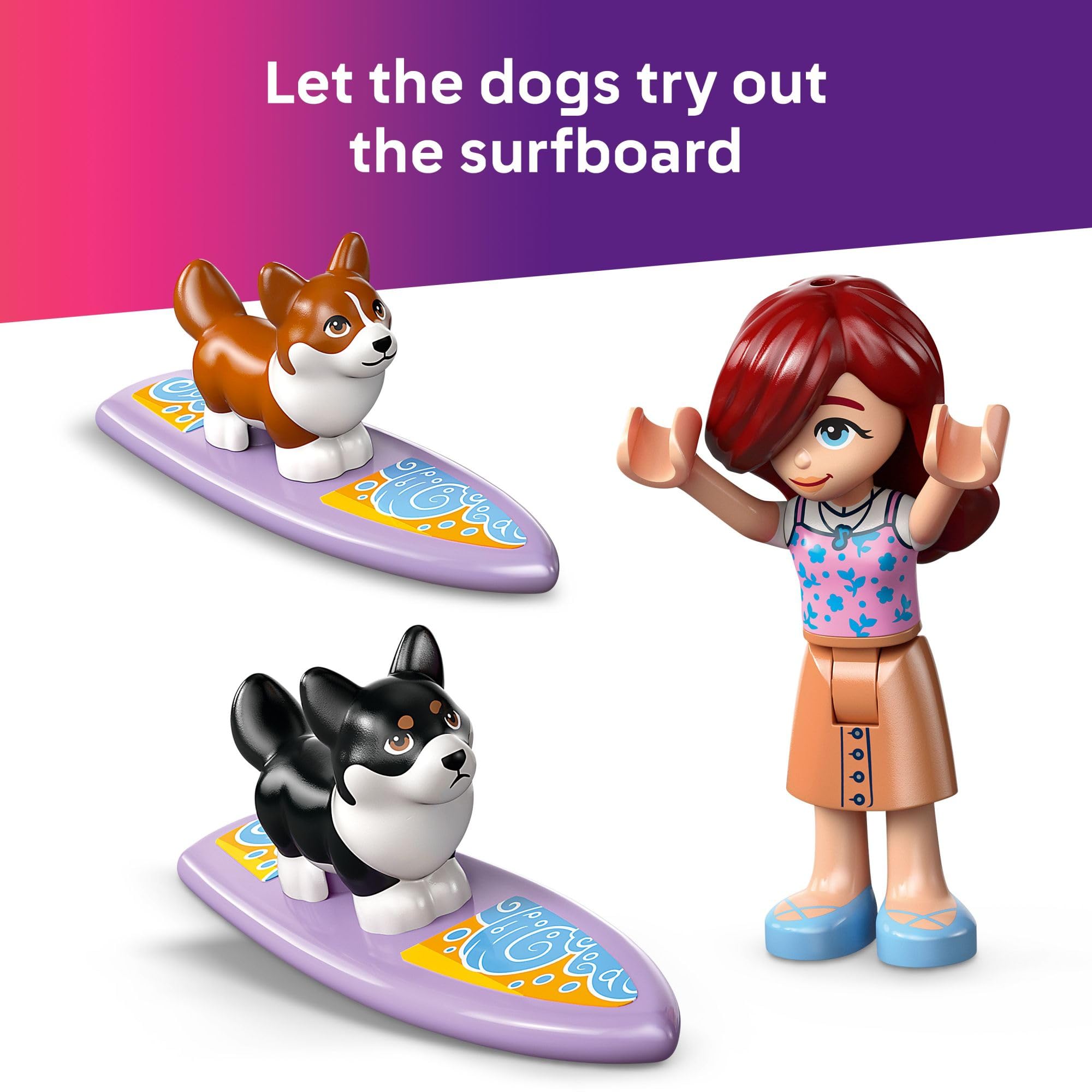 LEGO Friends Surfing Dogs and Scooter Adventure Building Toy Set - Creative Pretend Play for Kids Ages 6+ with 2 Minidolls & 2 Corgi Dogs - Perfect Easter Basket Gift, Birthday Present & STEM Learning Activity - Model 42641 - Great for Imaginative Play, Dog Lovers & Family Bonding Time