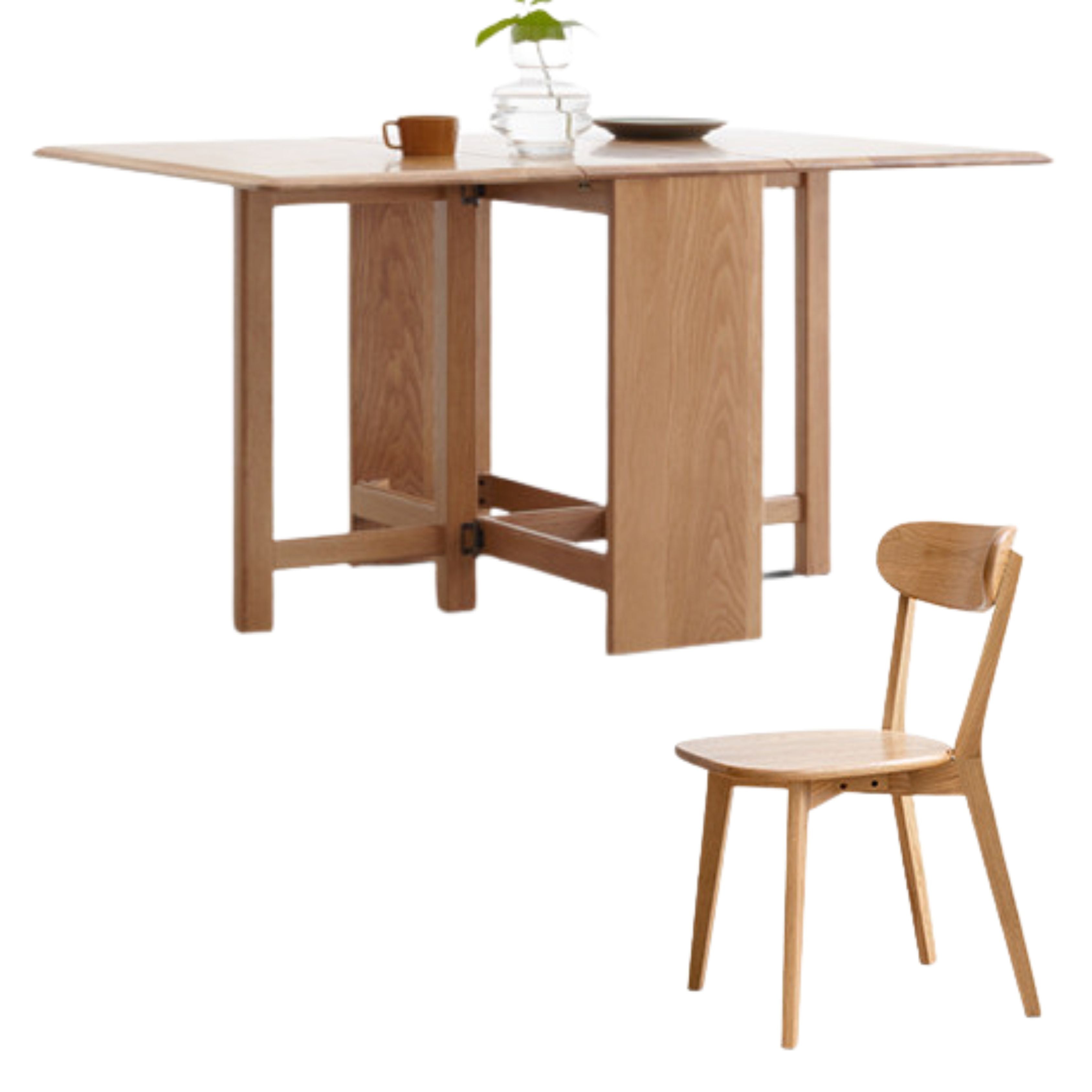 59x31.42x29.5 inch / 150x80x75cm/ Natural Wood Color / folding dining table + 4 chairs
