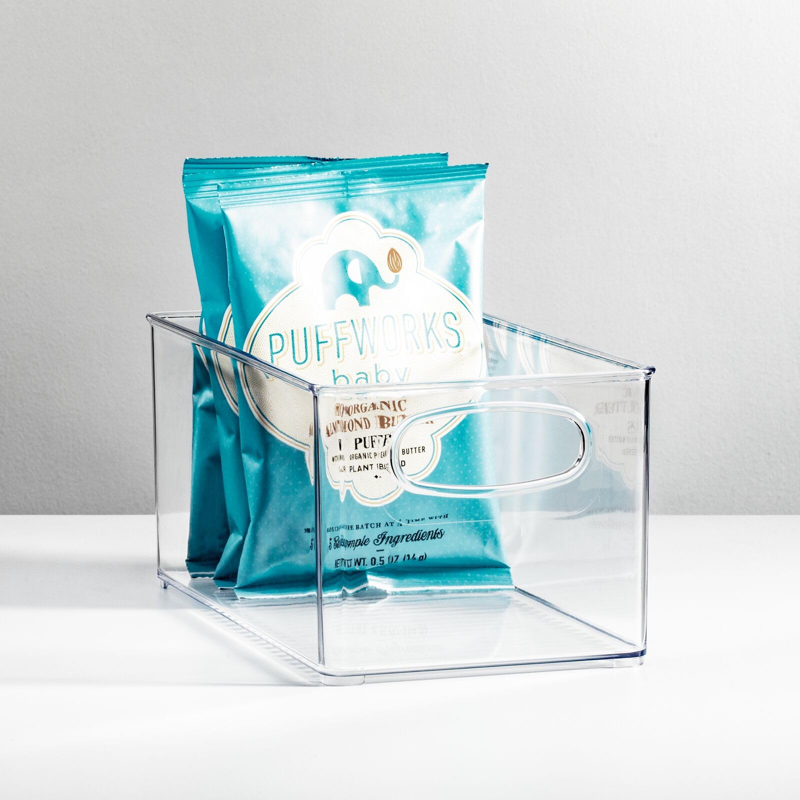 mDesign Plastic Baby Nursery and Food Organizer Bins - 2 Pack Clear Storage Bins with Handles for Closet, Cabinet, Shelves - Perfect for Baby Supplies, Canned Food & Bottles - Ideal for Nursery Organization, Pantry Storage & Home Decluttering