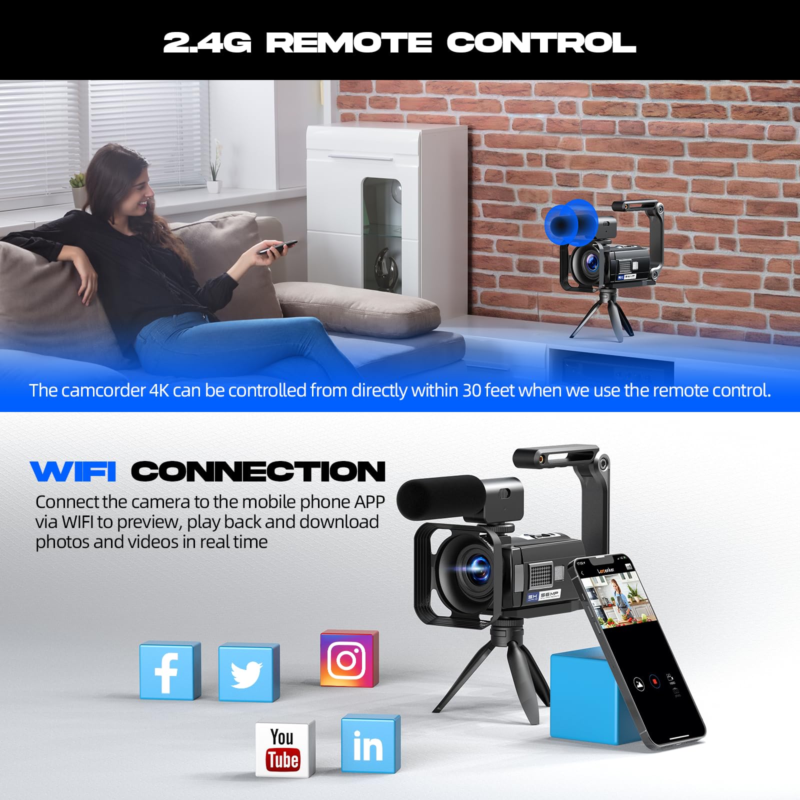 HOTPEAK 5K 56MP WiFi Vlogging Camera with 3