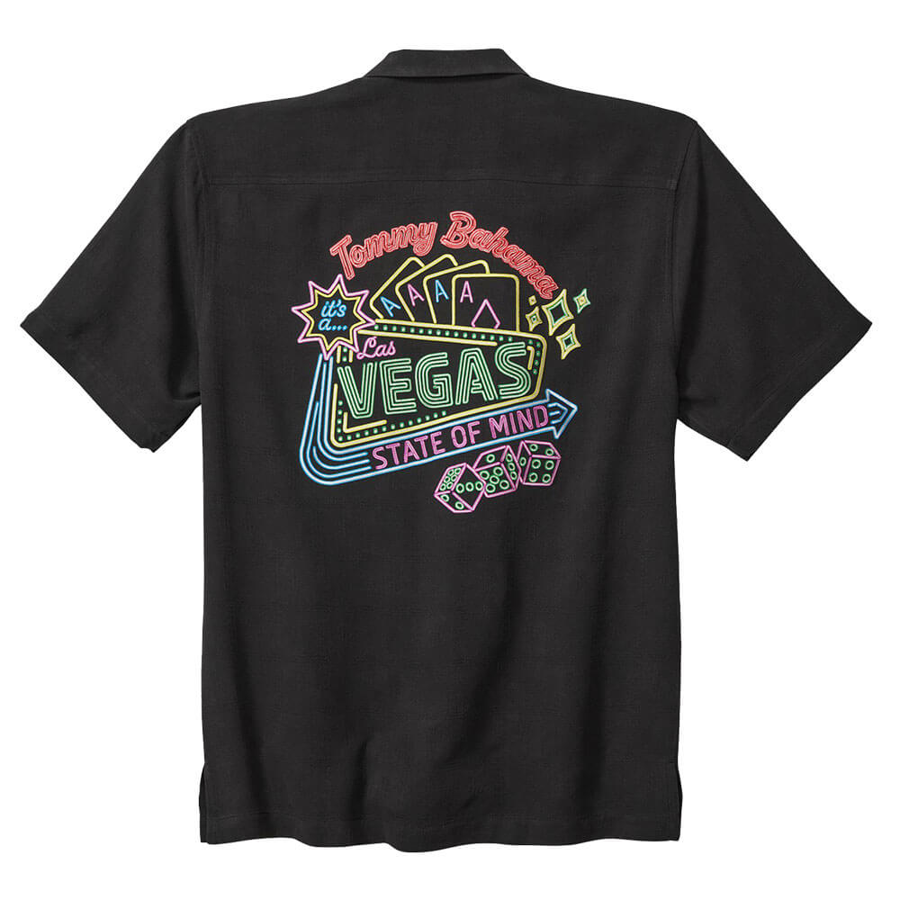 Tommy Bahama Men's Original Vegas State of Mind Camp Shirt - Black | Casual Hawaiian Shirt for Beach, Vacation & Summer Outfits