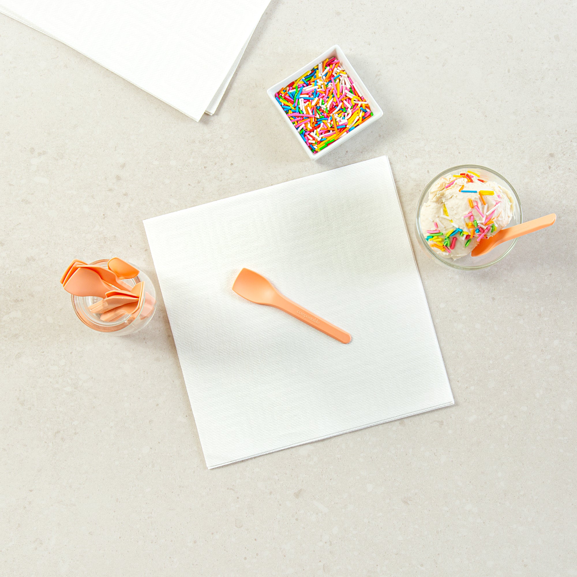 Eco-Friendly Compostable CPLA Plastic Ice Cream Spoons - Heat Resistant, 100-Pack | Perfect for Parties, Picnics & Dessert Shops