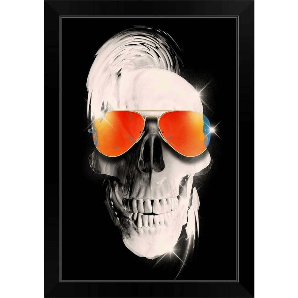 Summer Skull Black Framed Canvas Art Print - Skull & Bones Wall Decor for Living Room, Bedroom, Office - Unique Gothic Home Decor Gift