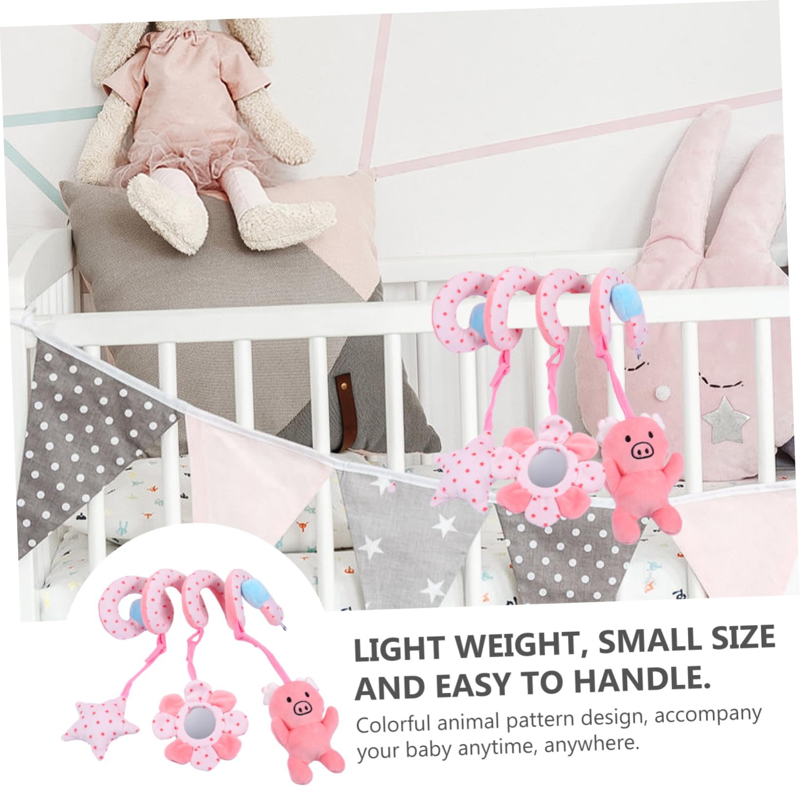 CORHAD Soft Plush Stroller Hanging Toy for Babies & Toddlers - Pink Short Stuffed Animal Crib Toy for Newborns, Infants - Perfect for Strollers, Car Seats & Nursery Decor