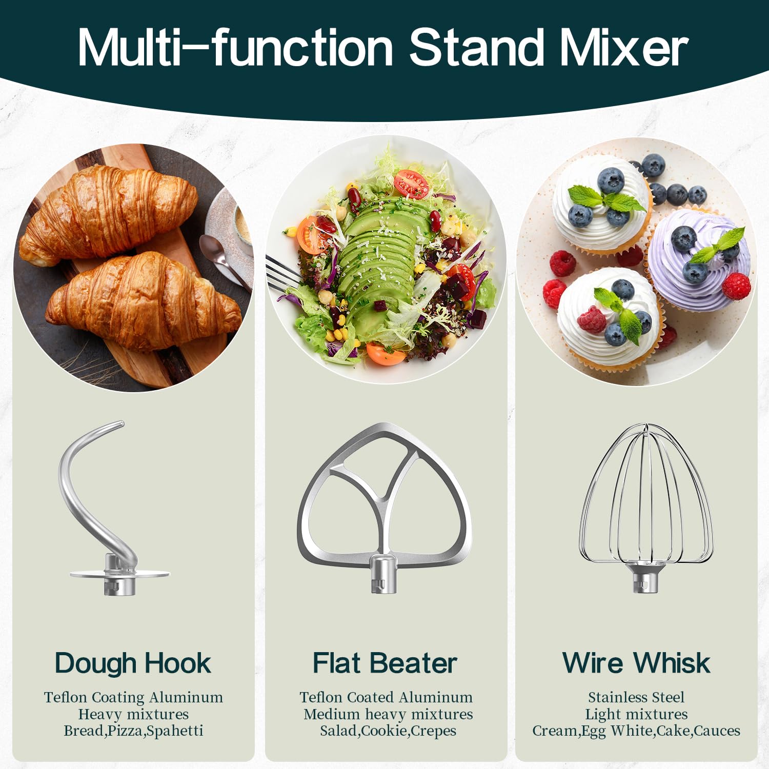 COOKLEE 9.5 Qt 660W 10-Speed Stand Mixer with Dough Hook, Flat Beater & Wire Whip - Dishwasher Safe Attachments - Perfect for Baking Cakes, Cookies, Bread & Dough - Home Kitchen Mixing Machine (Blue)