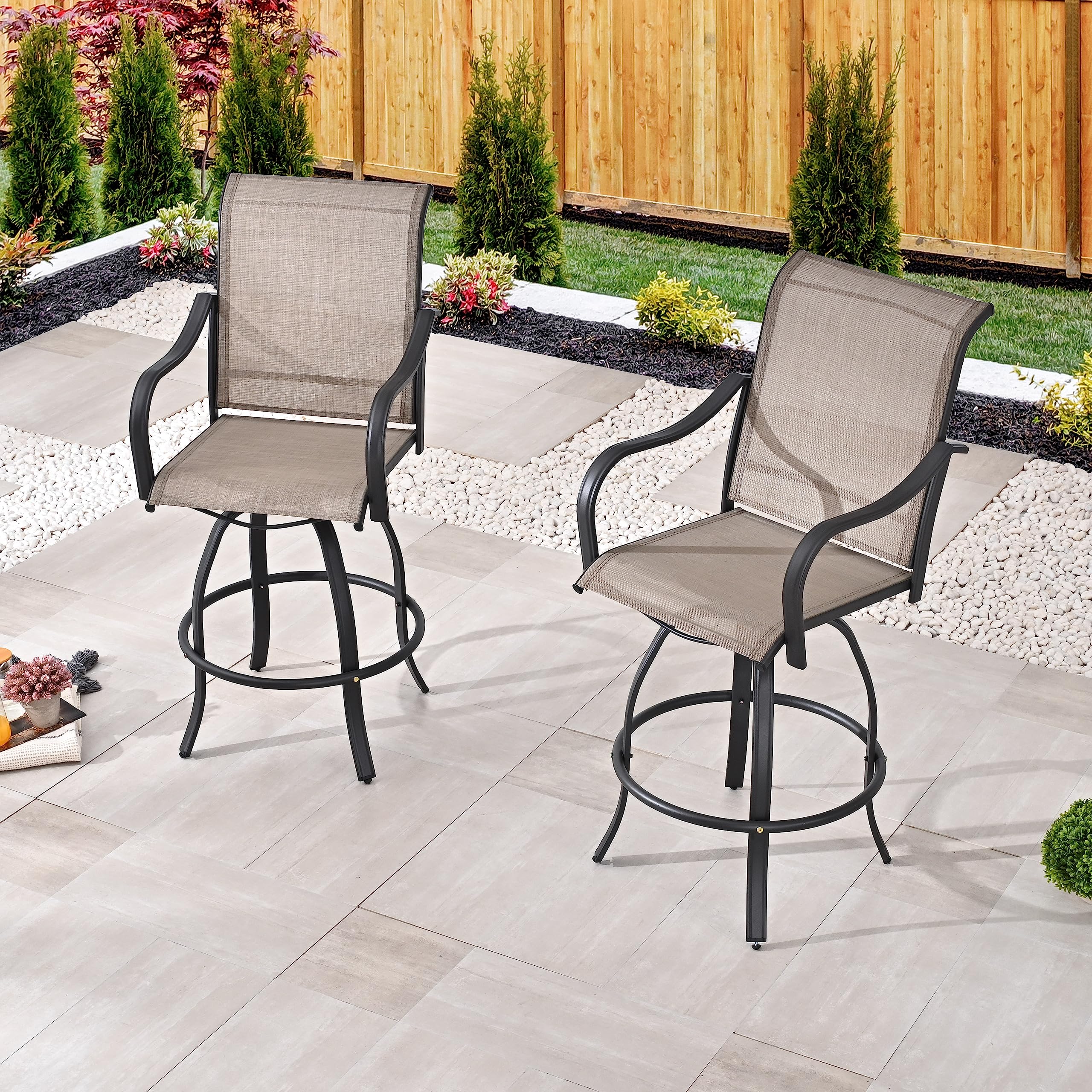 9-Piece Outdoor Patio Swivel Bar Stool Set with 3 Glass Top Tables - All-Weather Bistro Height Dining Chairs for Backyard, Garden, Poolside & Restaurant Use (Grey)