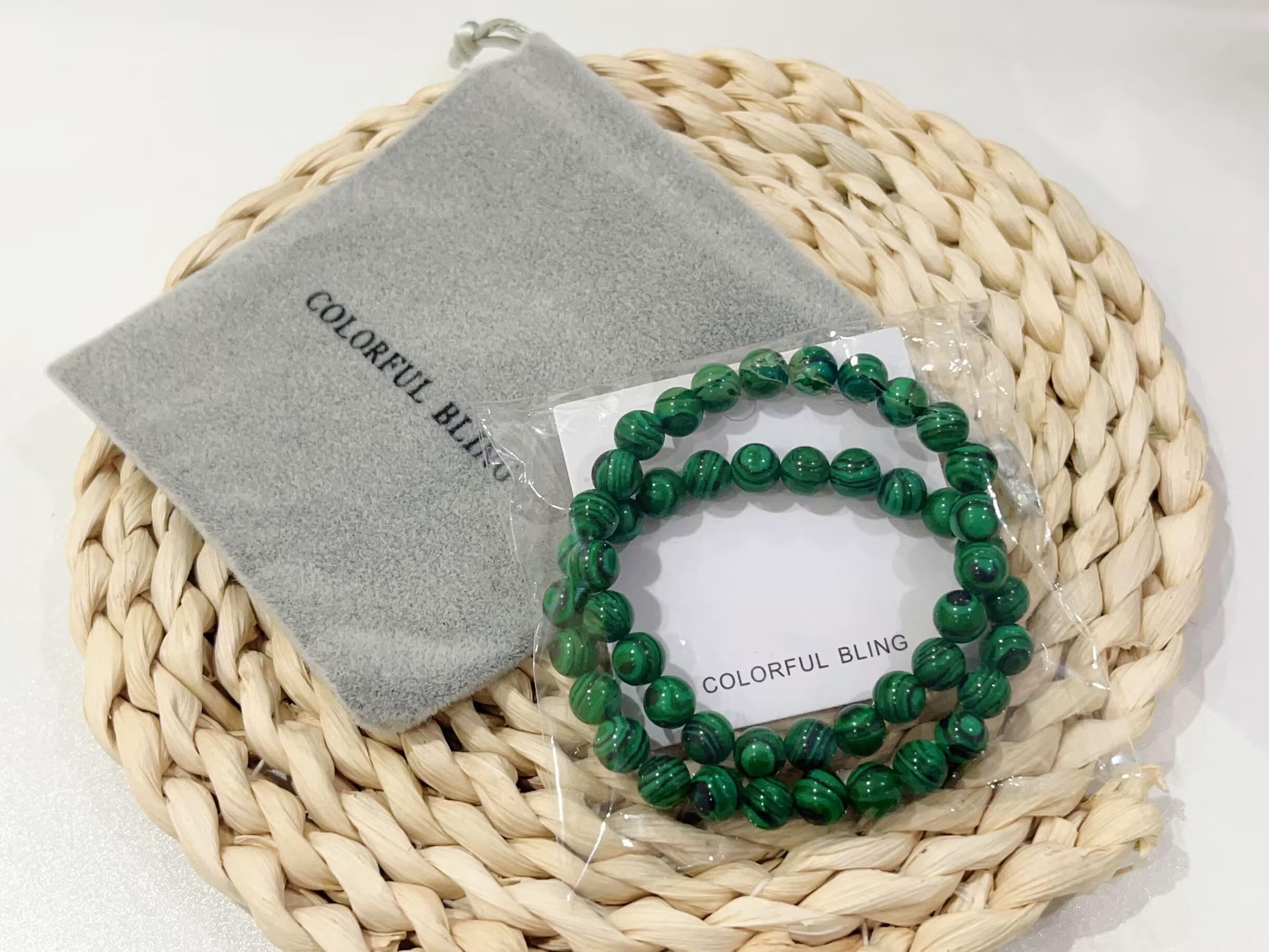 Handmade Natural Malachite Stretch Bracelet Set - Bling Gemstone Beaded Yoga Bracelets for Women & Men | Crystal Healing Jewelry for Meditation, Wellness & Fashion Accessories