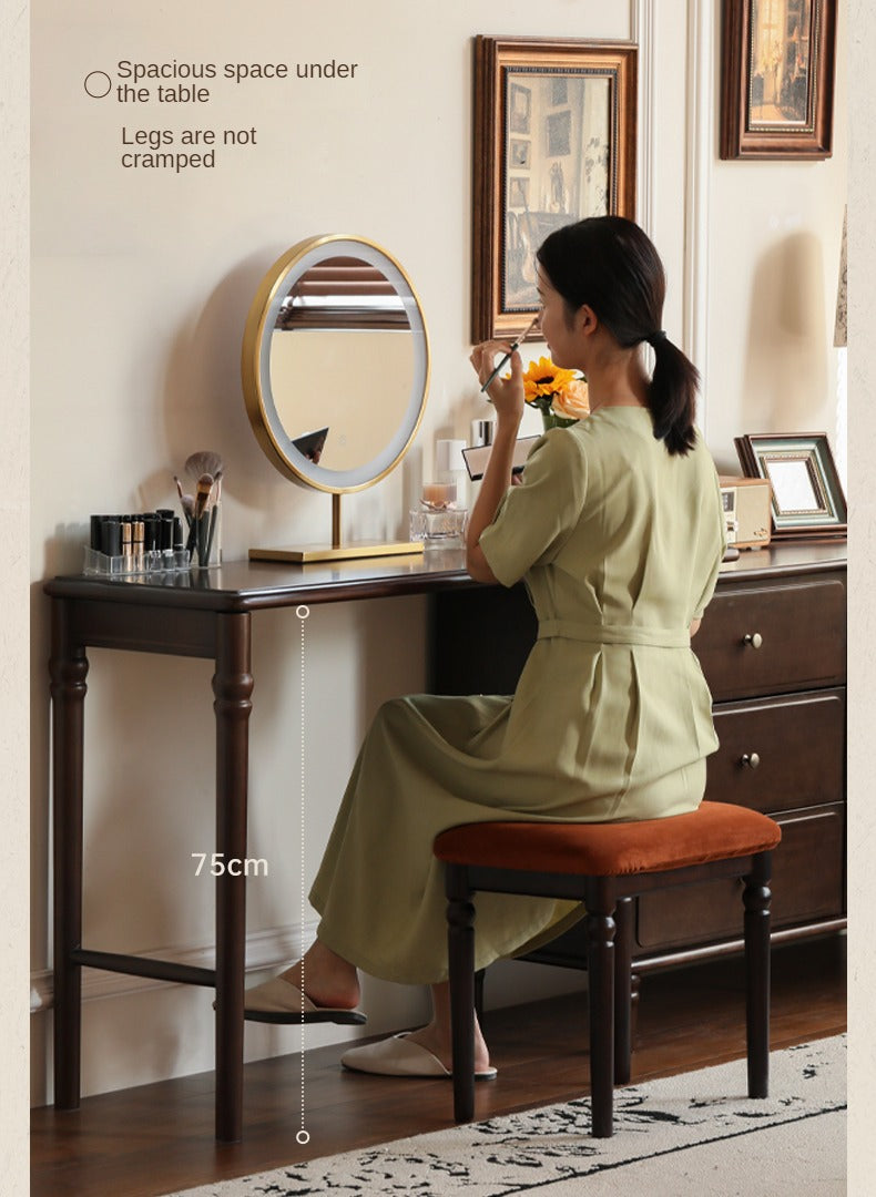 Vintage Poplar Solid Wood Extendable Vanity Dressing Table with Mirror - Perfect for Bedroom, Makeup & Cosmetics Organization