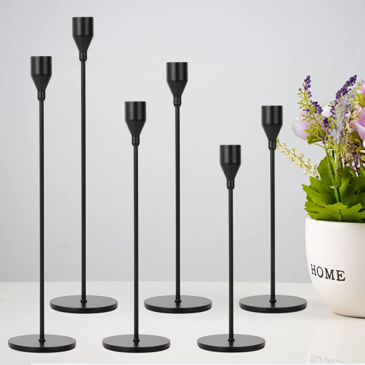 Lobolighting Black Candlestick Holders Set of 6 - Modern Farmhouse Taper Candle Holders for Fireplace, Mantel, Table Centerpiece Decor - Perfect for Weddings, Holidays & Home Decor