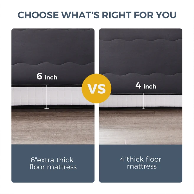 MAXYOYO Padded Japanese Floor Mattress - Black Foldable Roll Up Futon for Bedroom, Guest Room & Travel | Comfortable Floor Sleeping Mat for Adults & Kids