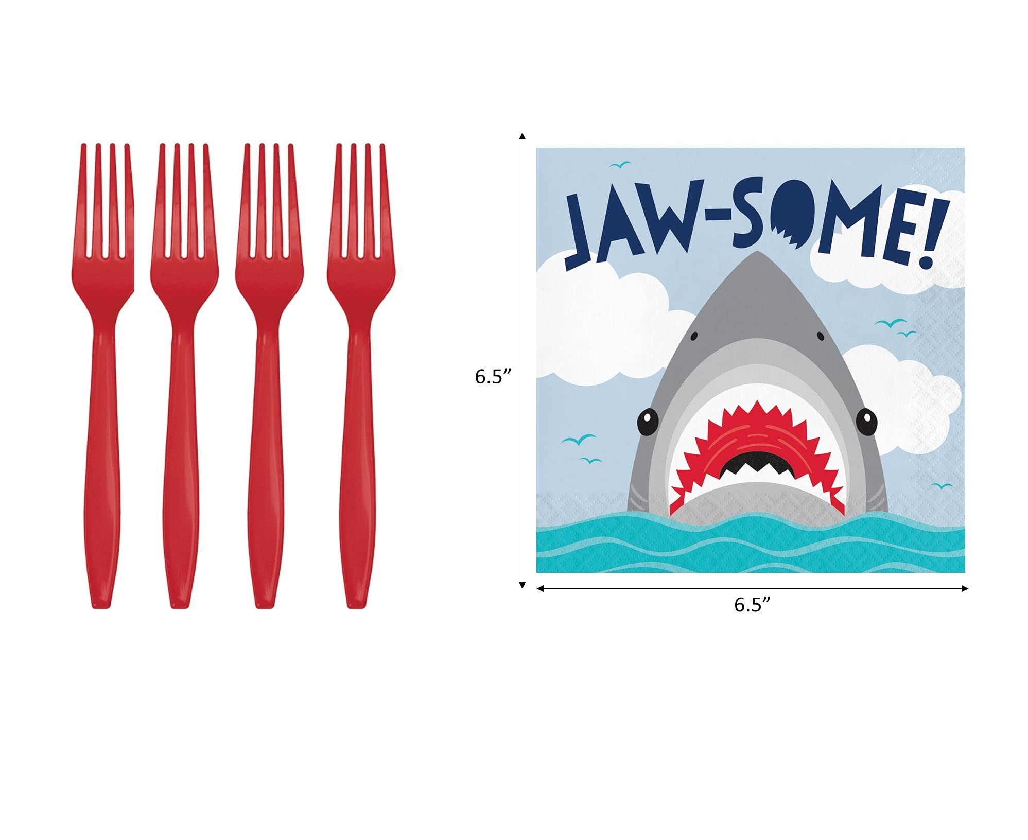 Shark Themed Party Supplies Set - 16-Piece Dinner Plates, Napkins, Cups, Tablecloth, Forks, Decorations & Balloons for Kids Birthday or Ocean Theme Celebration | Perfect for 16 Guests Shark Party Decorations