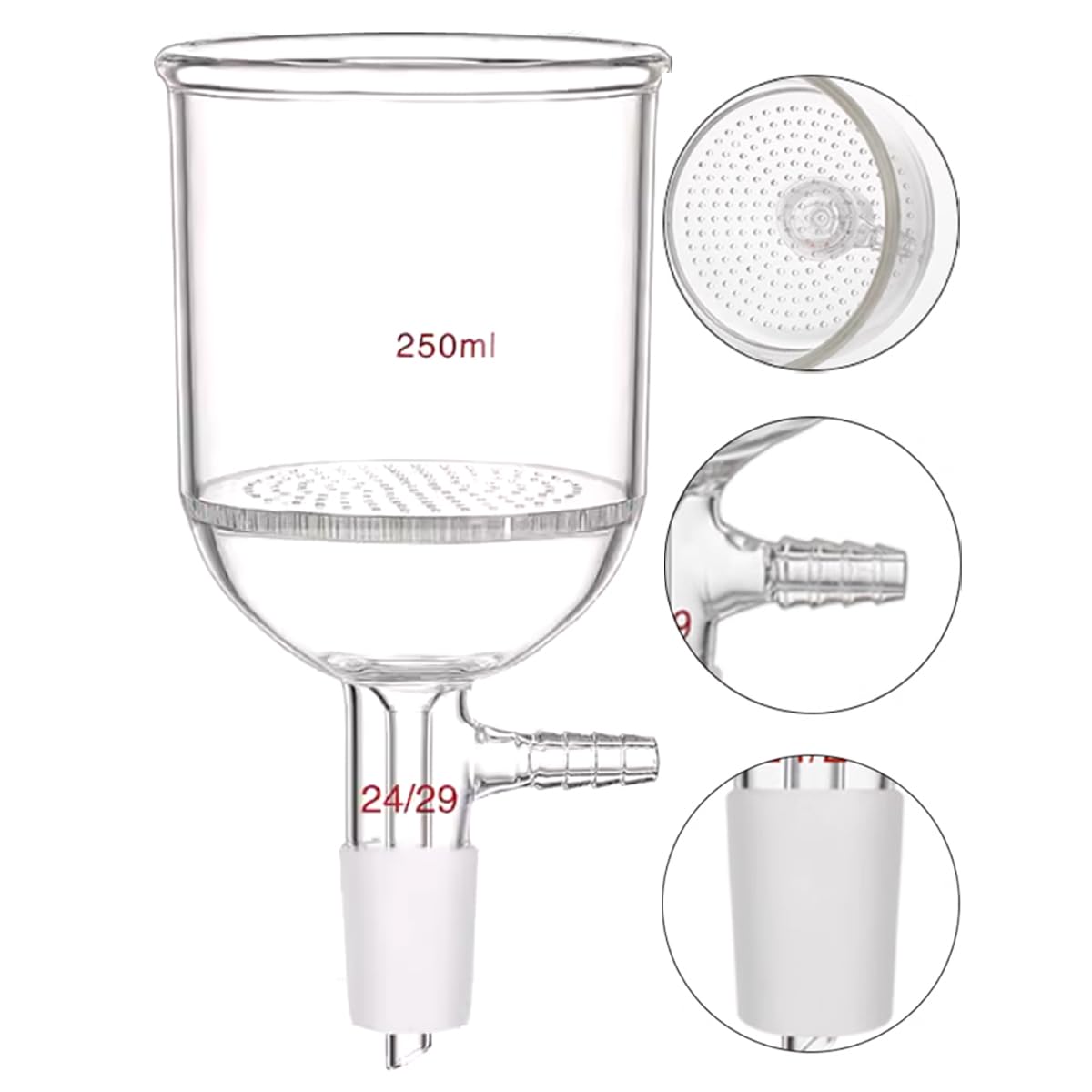 Premium Borosilicate Glass Buchner Funnel with 24/29 Standard Joint & Perforated Plate - 250ml Lab Filter Funnel for Chemistry Experiments, Vacuum Filtration, and Scientific Research - Durable & Heat-Resistant Glassware for Professional Laboratories