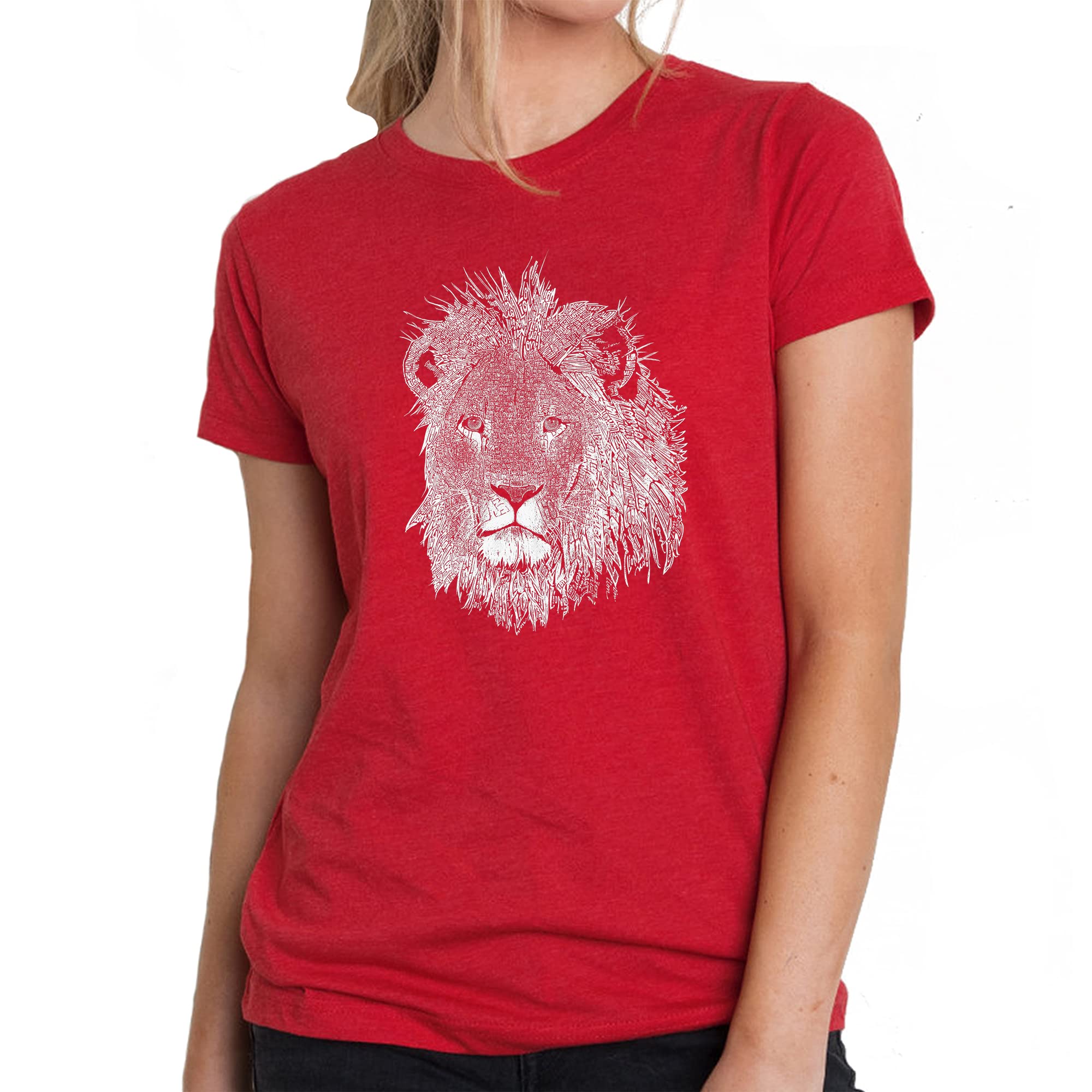 LA POP ART Women's Premium Blend Word Art T-Shirt - Lion Motivational Graphic Tee for Women | Soft Cotton Comfort Fit | Perfect for Casual Wear, Workouts & Everyday Inspiration