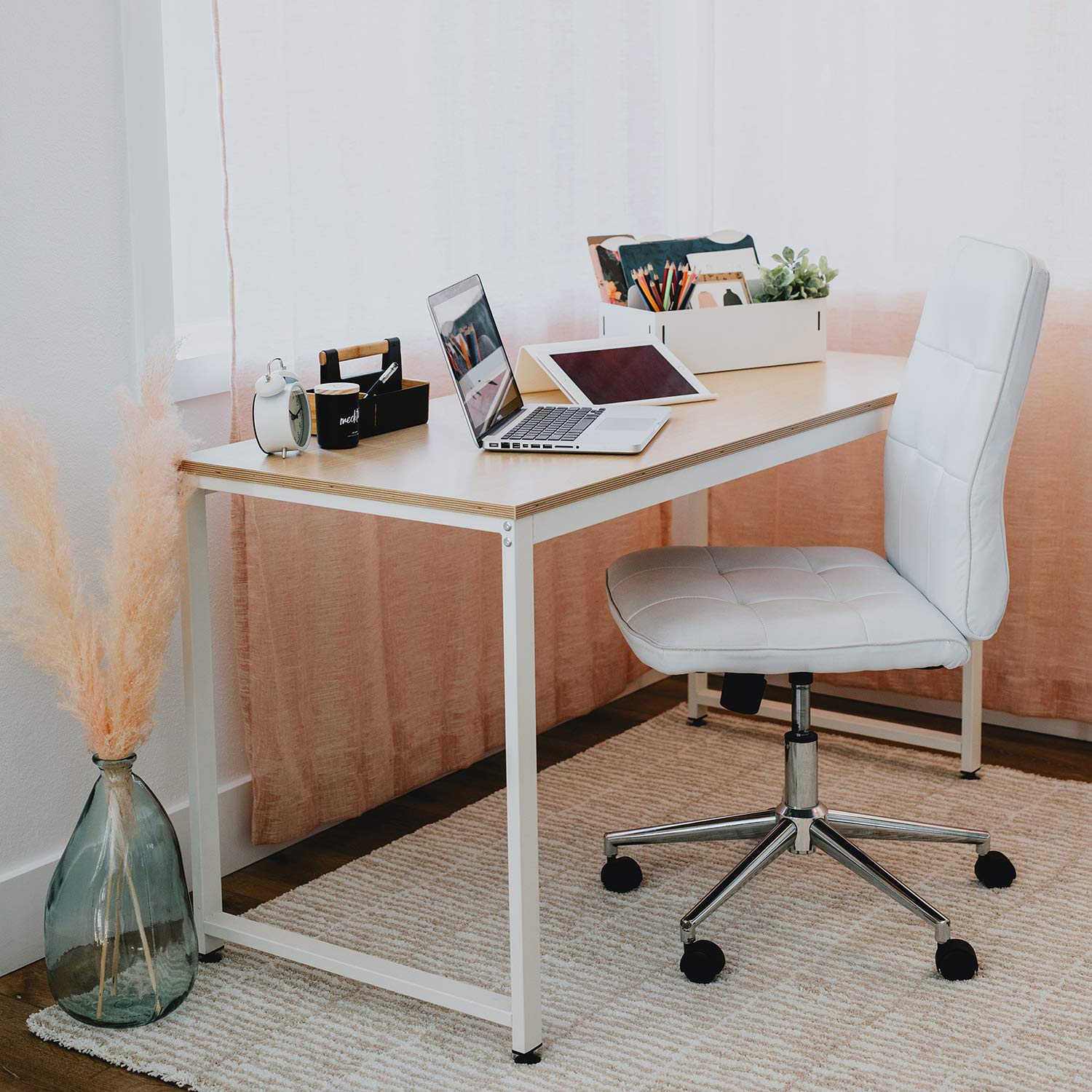 SOFSYS 55.1 Inch Large Computer Desk with Sturdy Metal Frame - Oak/White Home Office Writing Workstation for Gaming, Remote Work & Study - Perfect for Small Spaces & Modern Workspaces