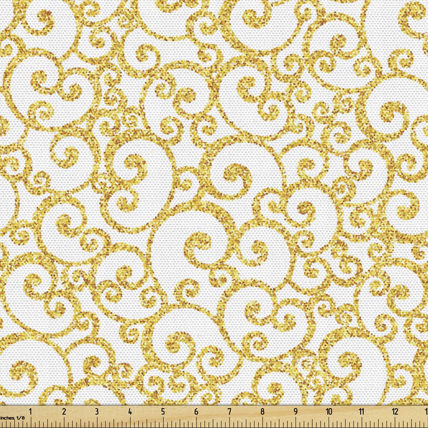 Ambesonne Victorian Floral Fabric - Golden Yellow Ivy Swirls for Upholstery & Home Decor | Antique Motif Fabric by The Yard