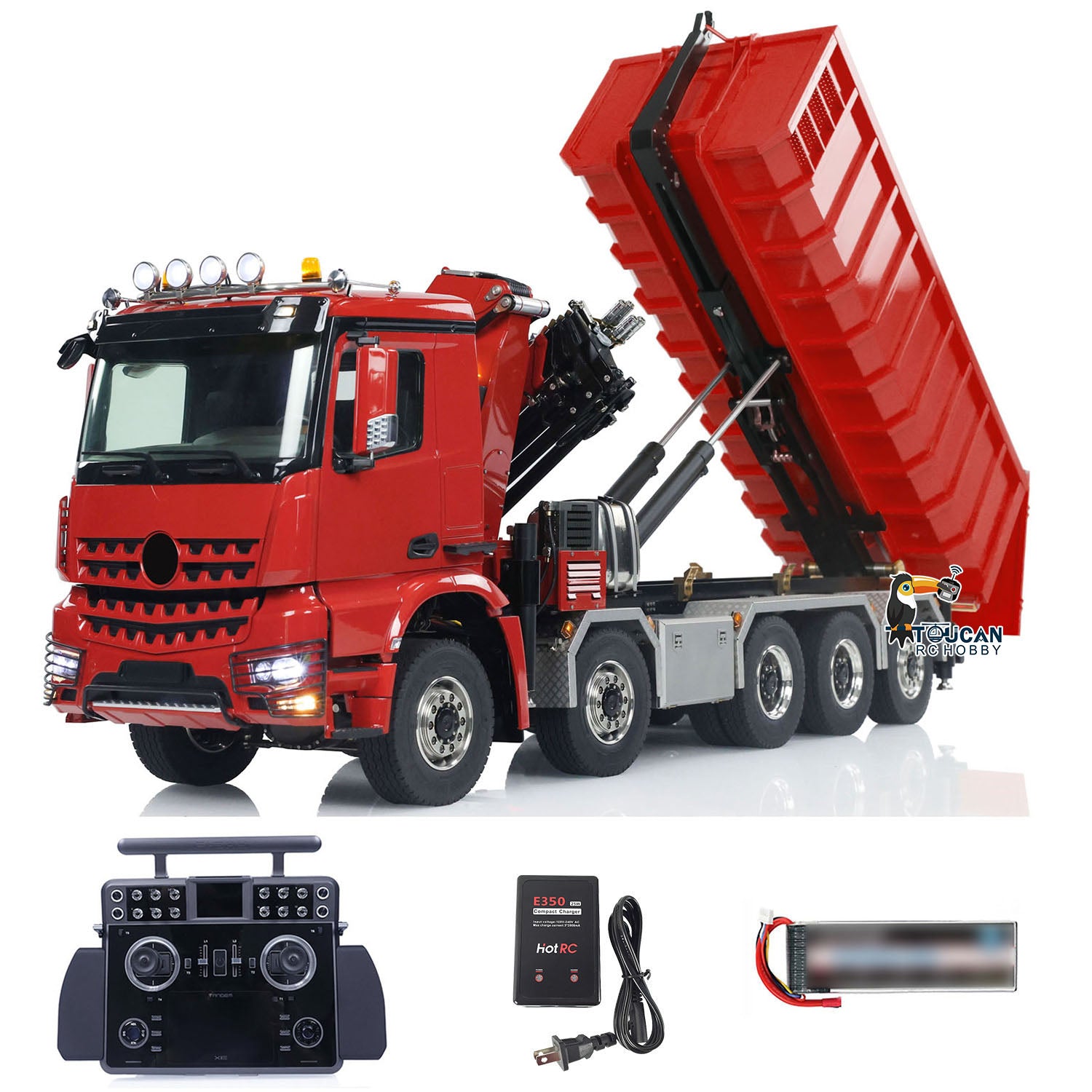 1/14 Scale 10x10 RC Hydraulic Crane Dump Truck - Remote Control Full Dumper Lorry with U-Shaped High Standard Bucket & Timber Flatbed - Perfect for Construction Site Play, Collecting, and RC Hobby Enthusiasts