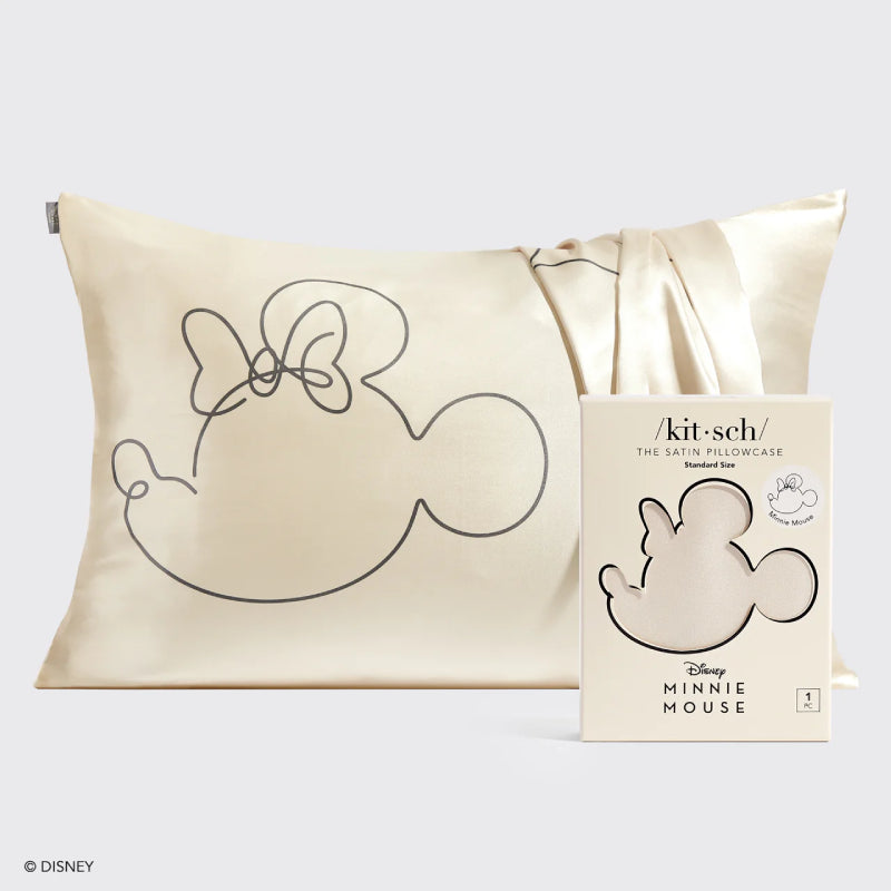 Kitsch Mickey and Minnie Mouse Satin Pillowcase Standard Size - Cream | Soft & Hypoallergenic for Hair & Skin Care | Perfect for Disney Fans, Gifts, and Bedroom Decor