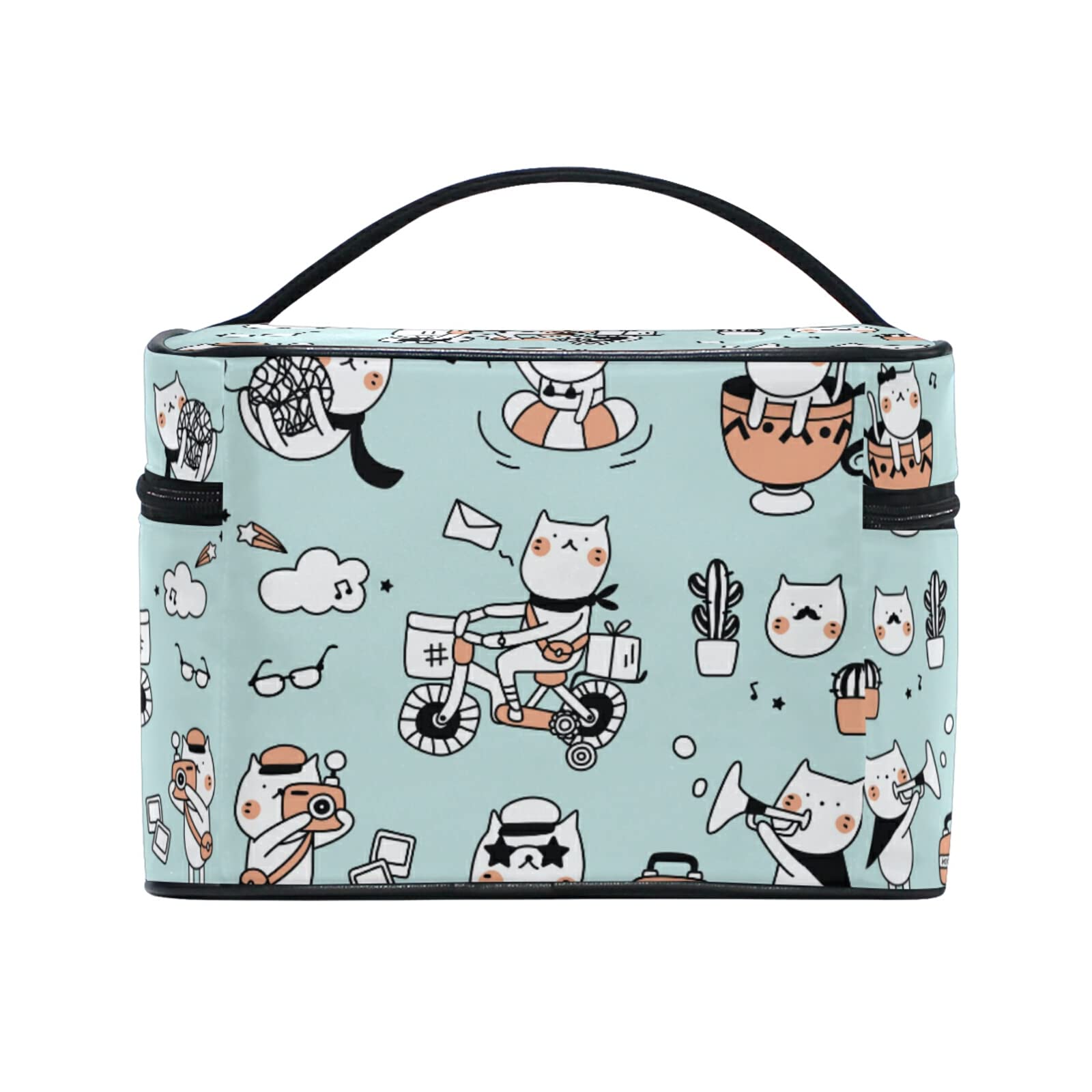 Cat Life Animal Print Cosmetic Bag Organizer - Cute Zippered Makeup Pouch & Toiletry Case for Women & Girls - Perfect for Travel, Gym, and Daily Essentials Storage