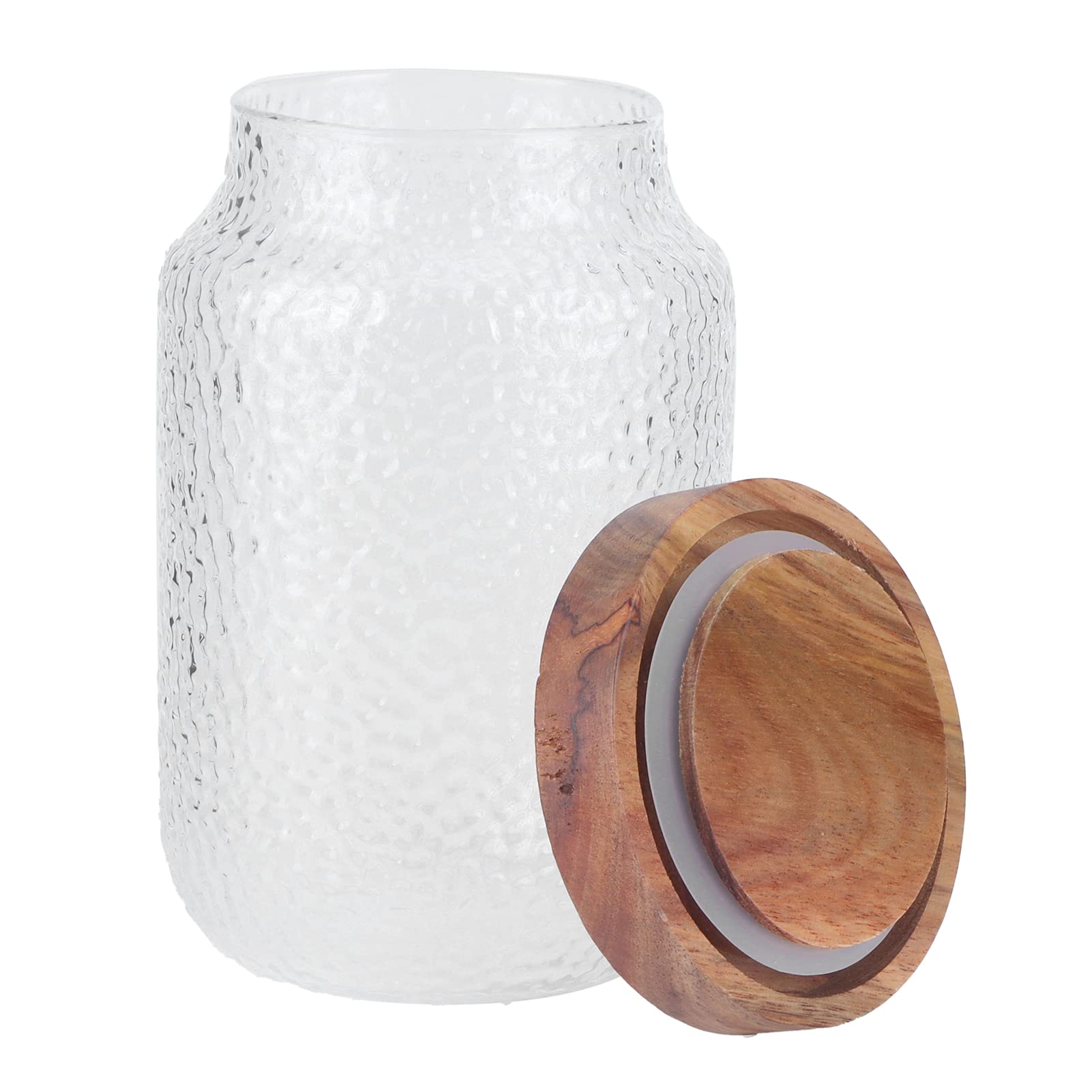 Premium Glass Jar Set with Airtight Wooden Lid - 20oz Wide Mouth Storage Canisters for Coffee Beans, Snacks, Nuts, Salt & Honey - Perfect for Kitchen Pantry Organization & Coffee Bar Display (20x12x12cm)