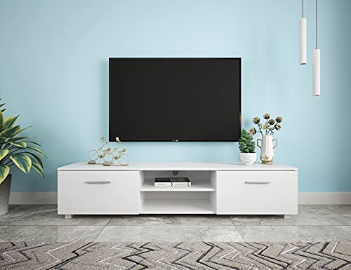 Modern 70 Inch TV Stand for LED/LCD/Plasma TVs - White Entertainment Center with Storage | Sturdy TV Cabinet for Living Room, Bedroom & Home Theater Setup