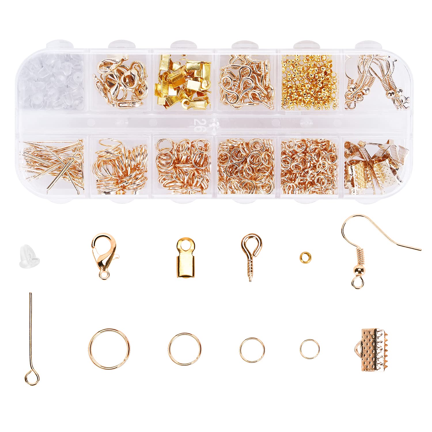 Jewelry Making Supplies Kit - 12 Sizes of Beading & Repair Accessories for DIY Jewelry Crafting (Gold) | Perfect for Beginners & Professionals - Create Necklaces, Bracelets & Earrings at Home