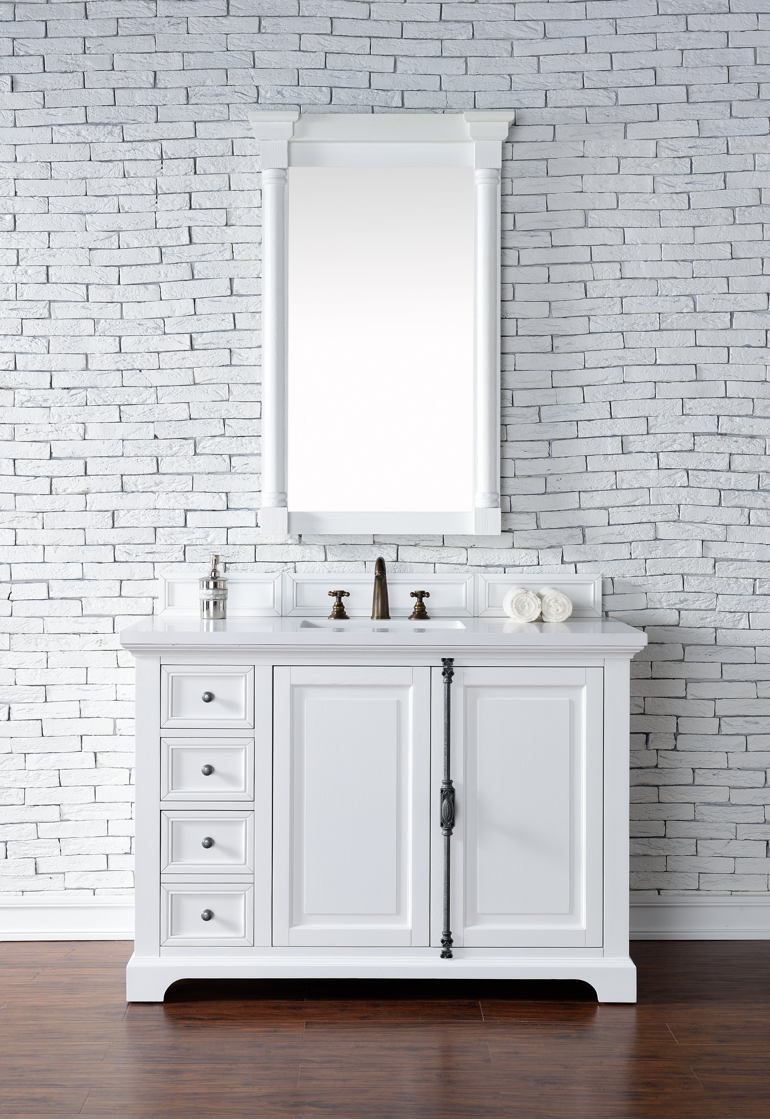 Providence 48 Inch Single Vanity Cabinet with 3CM Classic White Quartz Top - Bright White Bathroom Sink Storage for Modern & Farmhouse Style Homes