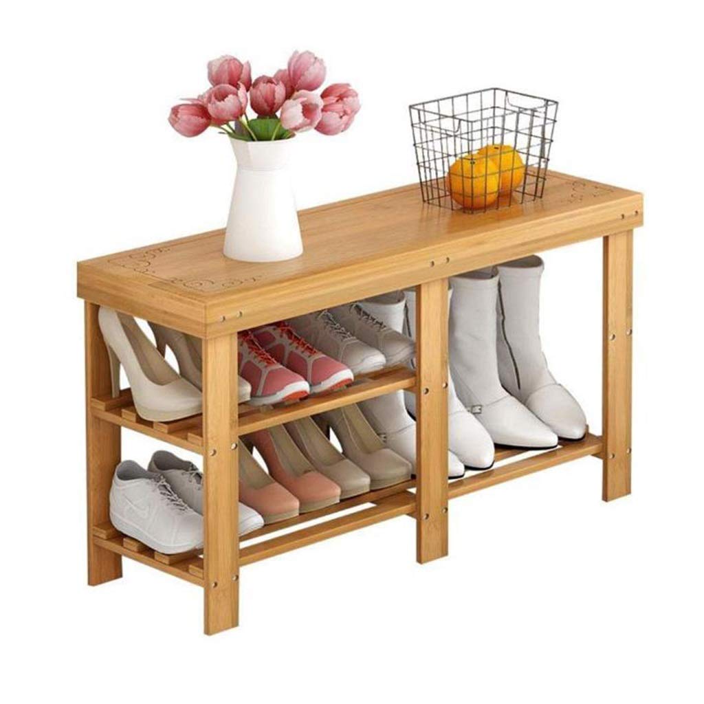 Wooden Shoe Organizer Shelf & Storage Bench - Holds 8 Pairs of Shoes for Hallway, Living Room Entryway - Space Saving Shoe Rack for Home, Apartment, Dorm Organization