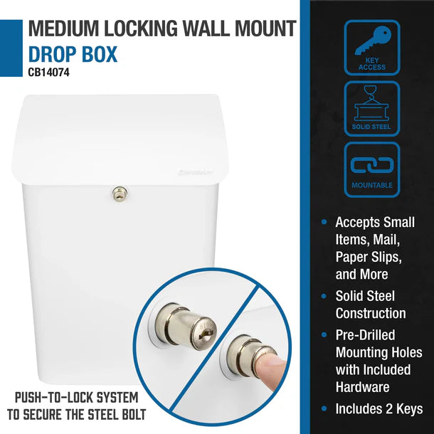 Barska CB14074 Secure Wall Mount Mail Drop Box with Top Opening - Perfect for Home, Office, and Apartment Mail Security