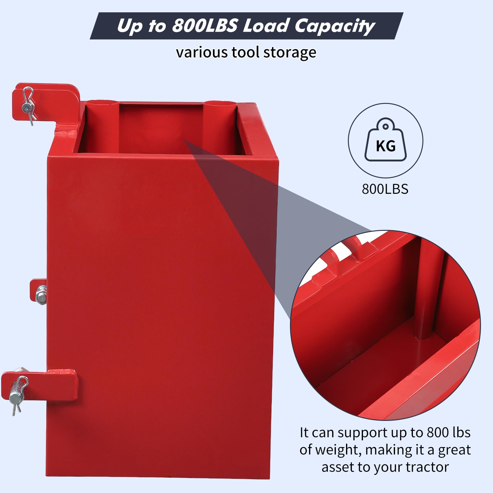 GARVEE 800lbs 3 Point Ballast Box with Standard 2 Inch Hitch for Cat 1 Tractors - Heavy Duty Counterweight for Tractor Stability in Farming, Landscaping & Snow Removal