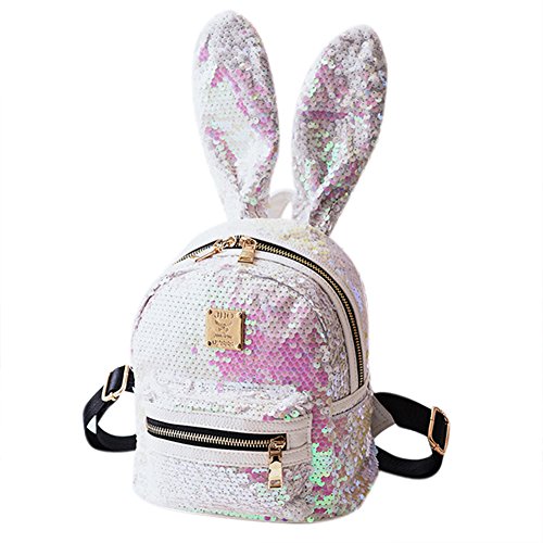 Sparkly Sequins Rabbit Ears Backpack for Women - Cute Casual Rucksack Purse for School, Travel & Cosplay Accessories