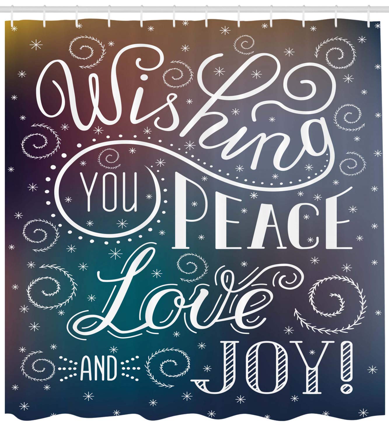 Ambesonne Christmas Shower Curtain - Peace Love Joy Typographic Holiday Design, 105 Inch Extra Wide Fabric Bathroom Decor with Hooks - Perfect for Holiday Home Decor, Christmas Bathroom Makeover & Festive Gift Giving