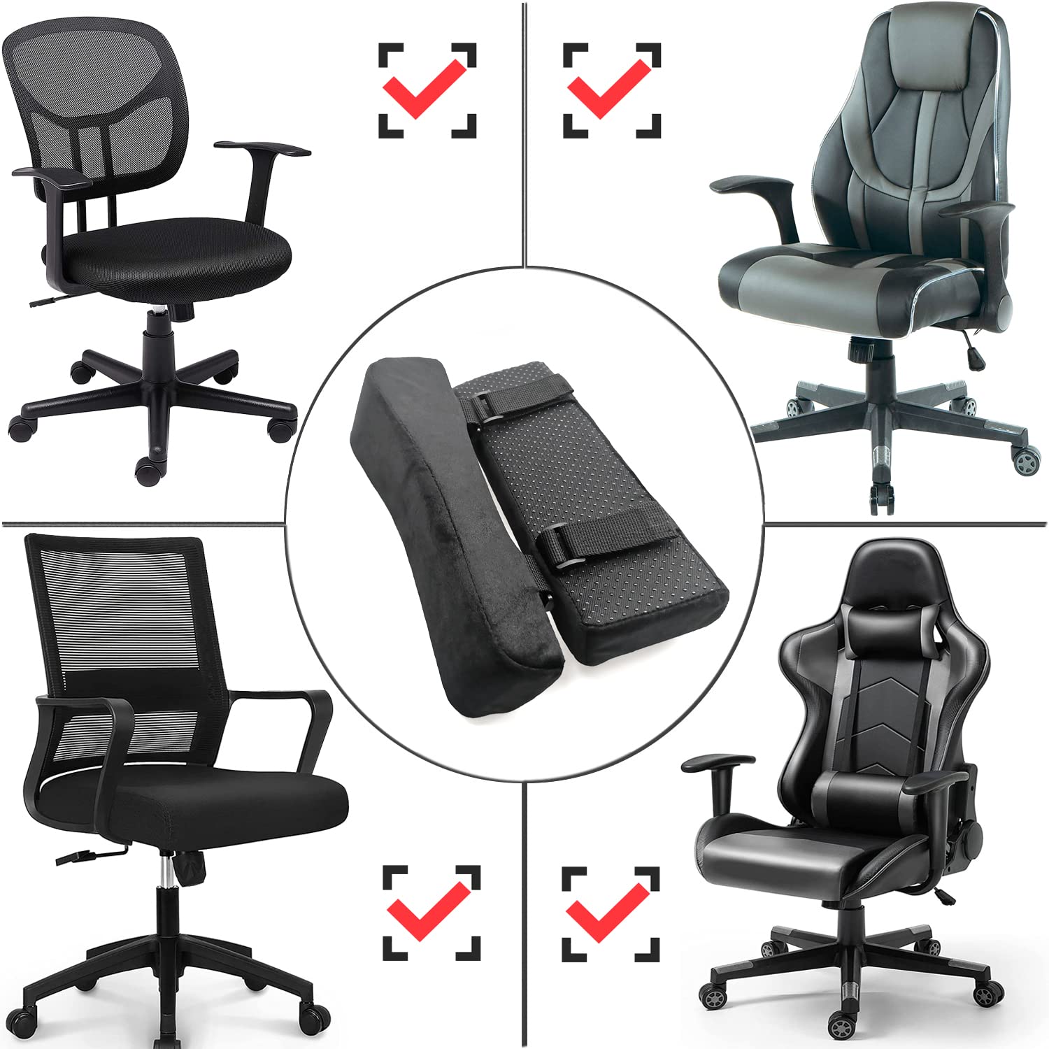 Office Chair Armrest Covers Set of 2 - Comfortable Elbow Support Pillows for Desk Chairs (Black) - Perfect for Home Office, Gaming & Workstation Ergonomics
