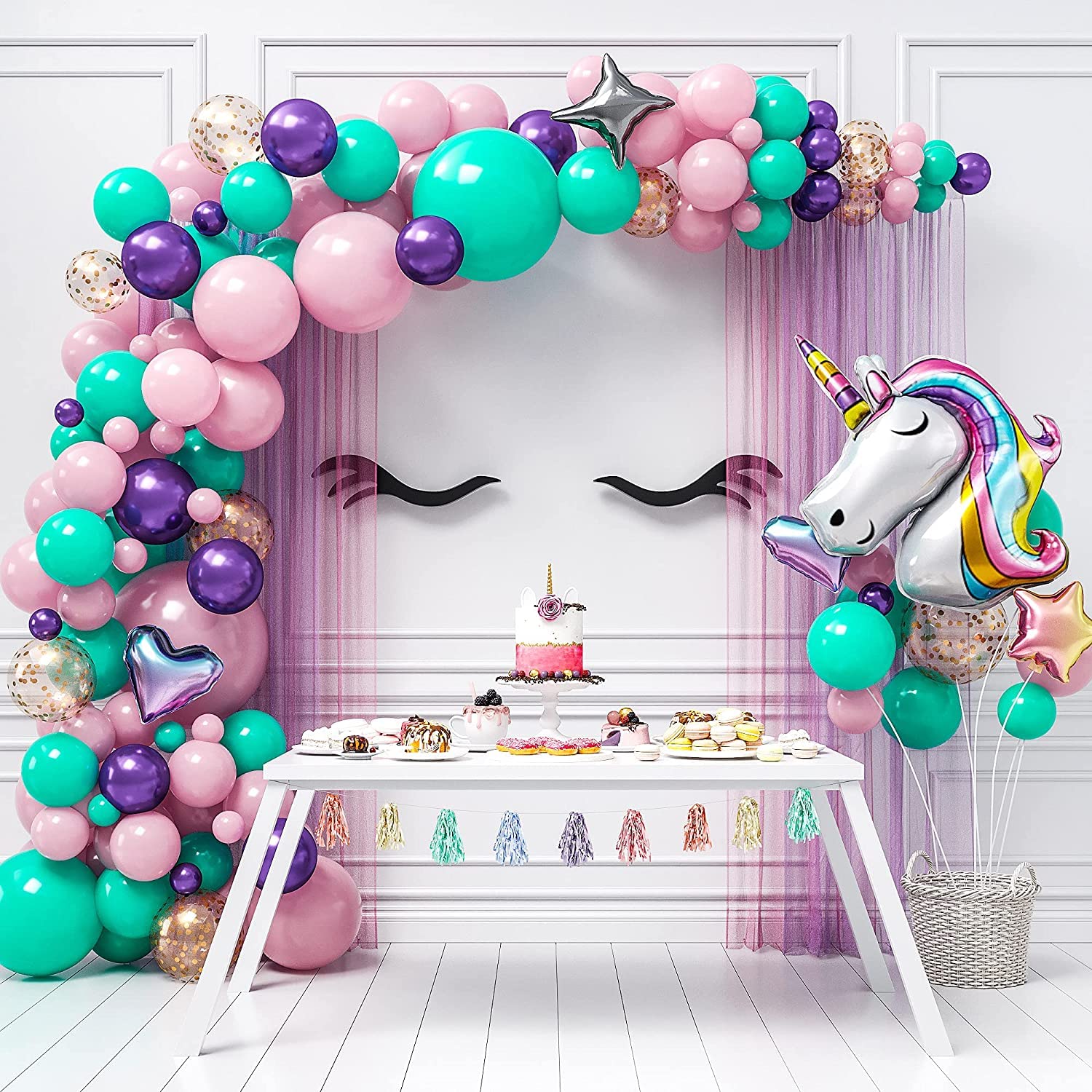 Unicorn Balloon Arch Kit - Pink, Purple & Gold Confetti Latex Balloons for Birthday Party, Bridal Shower, Baby Shower, Photo Booth Decorations | Perfect for Indoor & Outdoor Celebrations