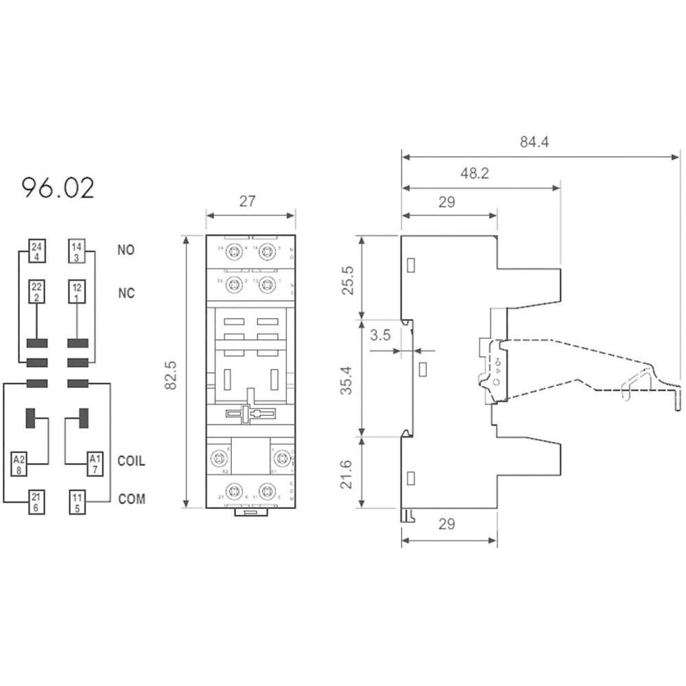 96.02 DIN Rail/Panel Mount Relay Socket for 56.32 Relay (Blue) - Screw Terminal Box Clamp - Industrial Control & Automation Applications