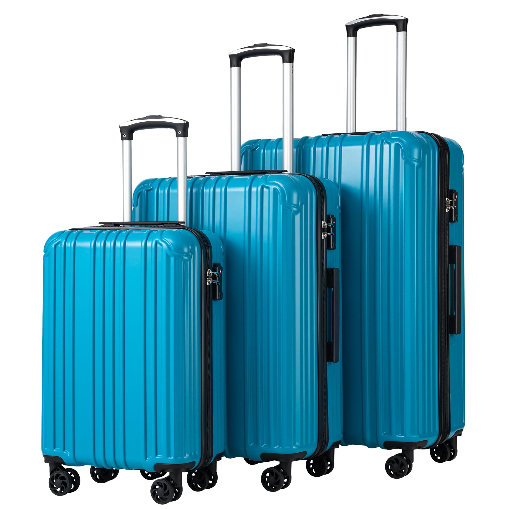 COOLIFE Expandable 3-Piece Luggage Set with TSA Lock - 20in, 24in, 28in Spinner Suitcases (Turquoise Blue) - Durable PC+ABS Material for Travel, Business Trips & Vacations